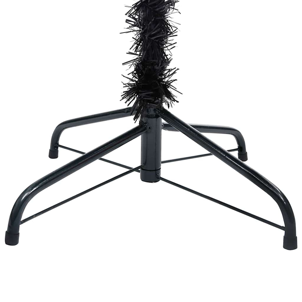 Der schwarze Ständer eines Weihnachtsbaums. Der Ständer hat vier Beine und einen schwarzen Stamm für den Baum.