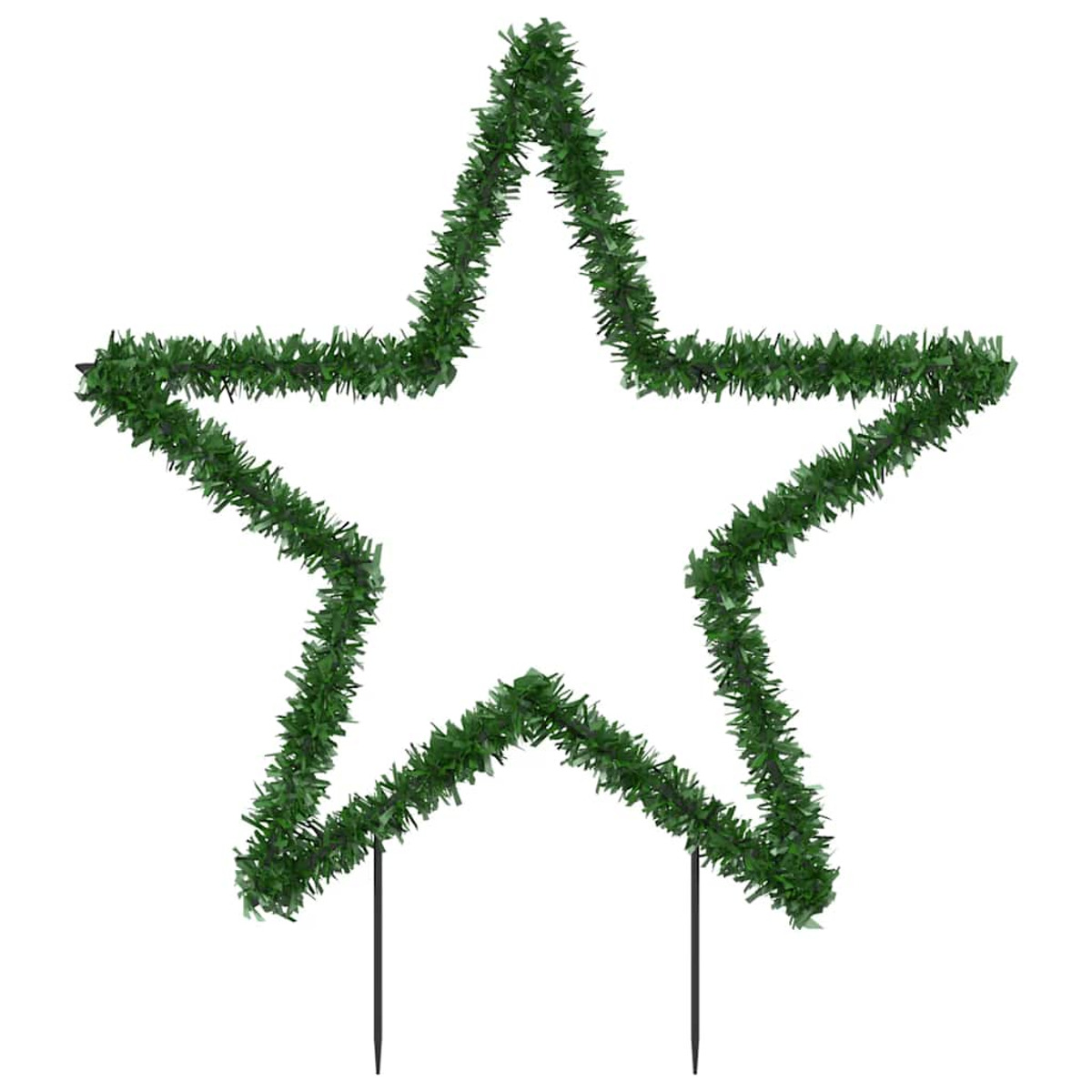 Grüne sternförmige Weihnachtsdekoration, zwei schwarze Pfähle.