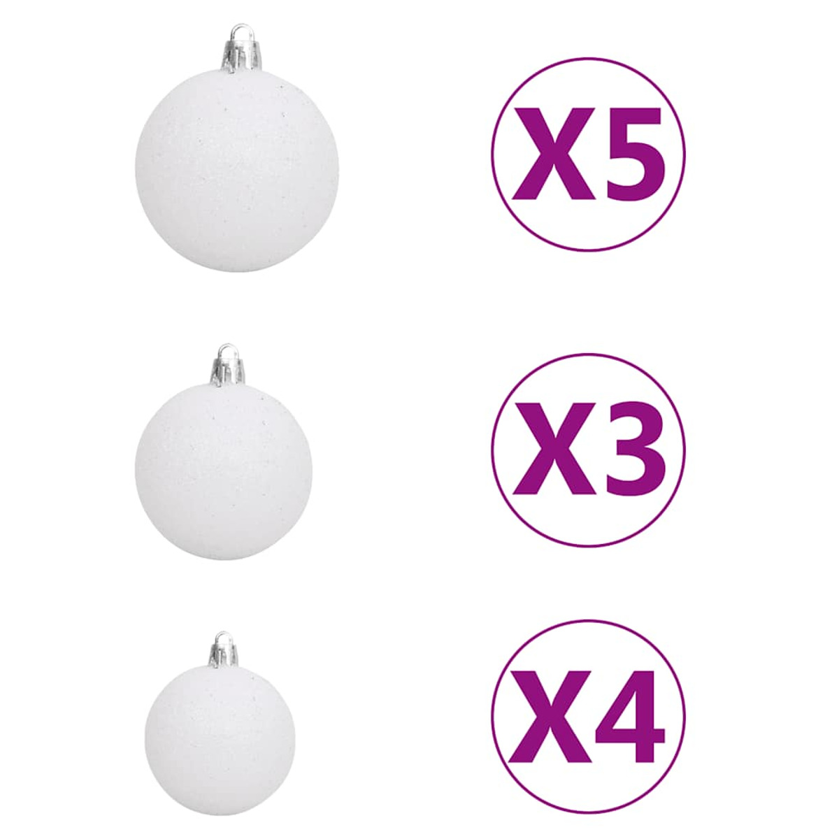Drei weiße Weihnachtskugeln mit Zahlen daneben.