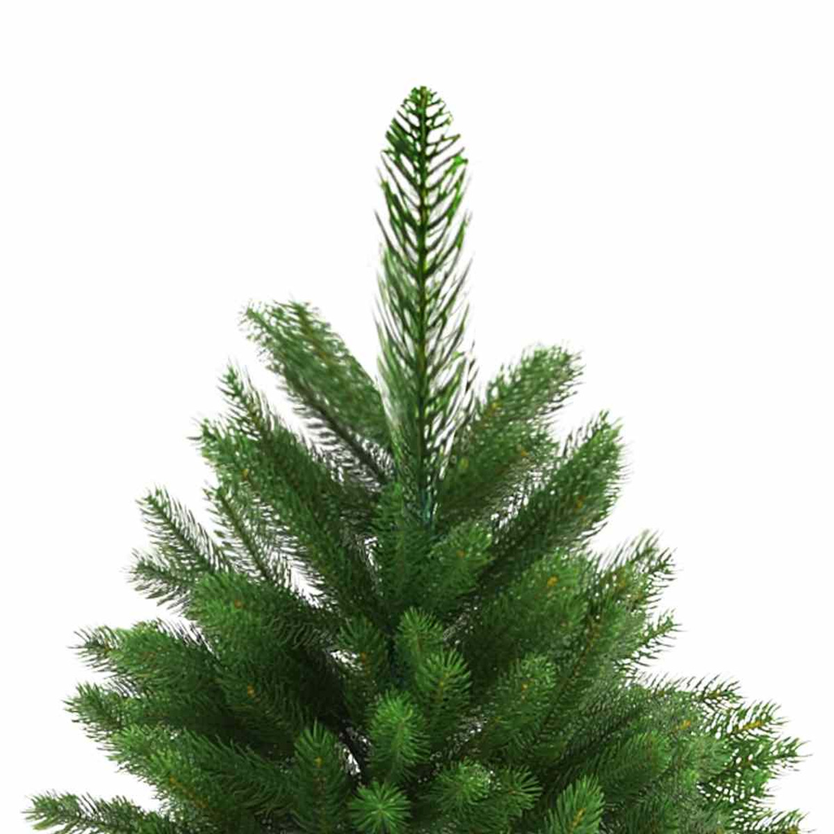 Oberteil eines grünen Weihnachtsbaums mit Nadeln und ein paar Ästen. Isoliert auf weißem Hintergrund.