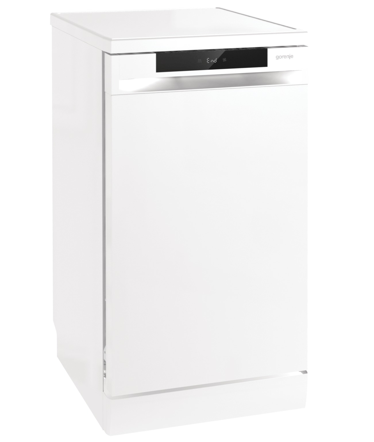 Weißer Geschirrspüler mit der Marke 'Gorenje' und einer 'End'-Anzeige.