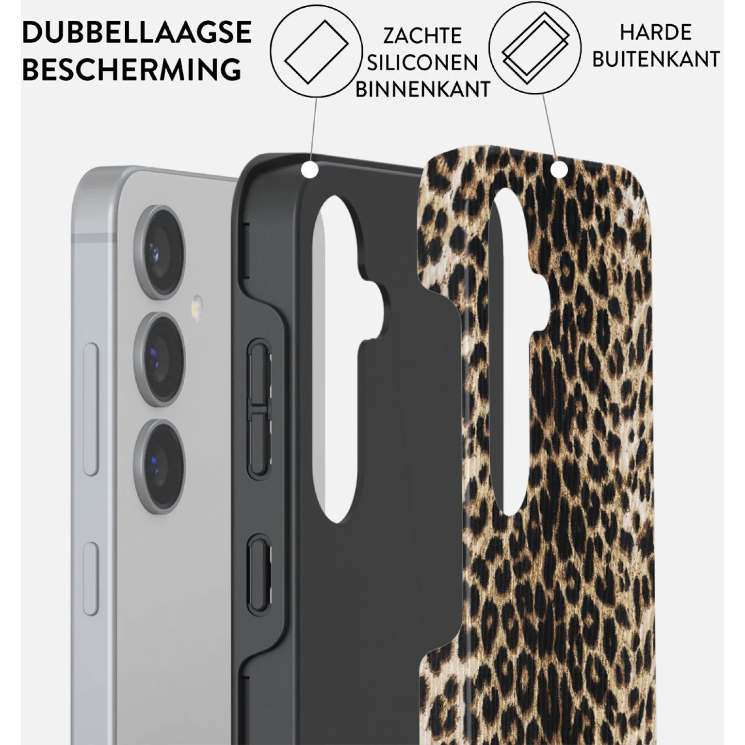 Een telefoon met een beschermhoes, met een gelaagd ontwerp.