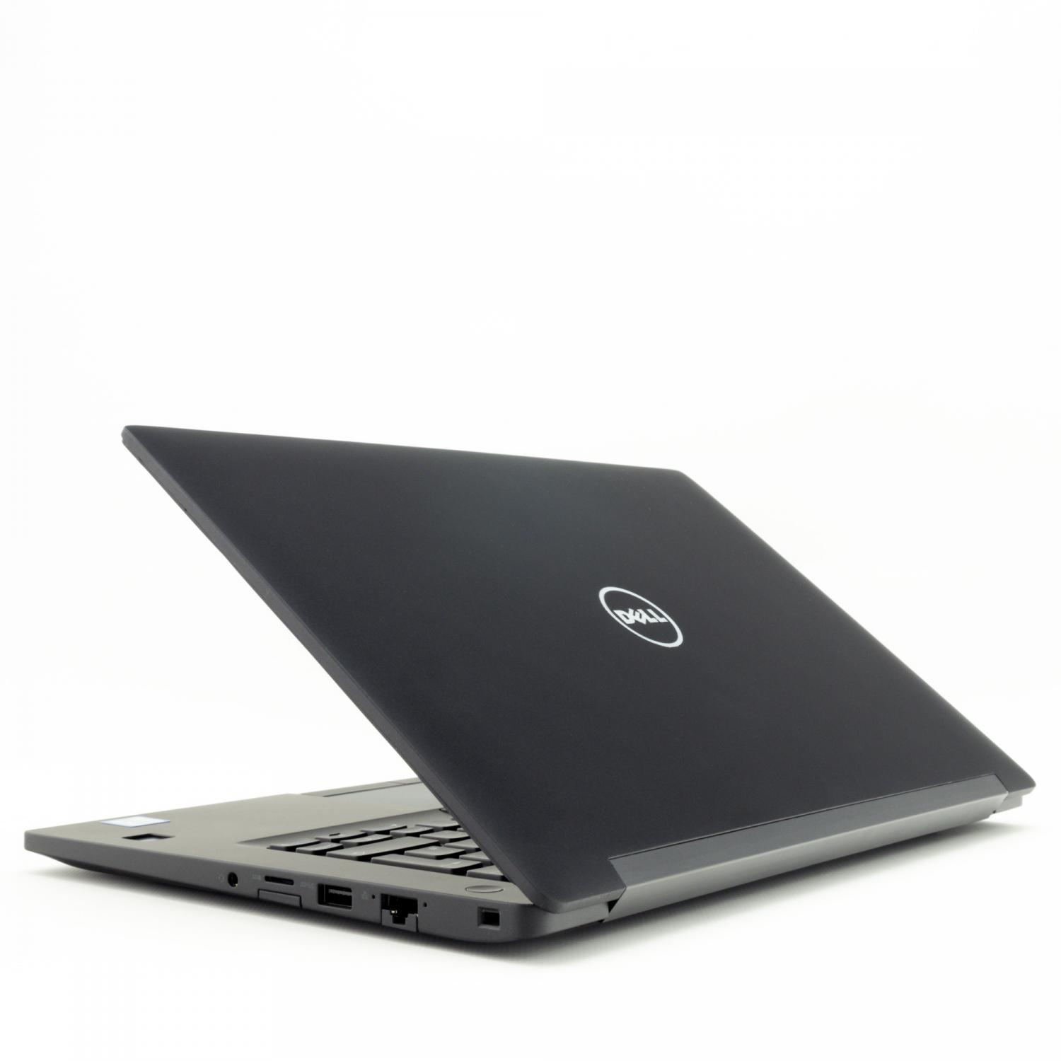 Ein schwarzer Laptop mit geöffnetem Deckel. Das Dell-Logo ist auf dem Deckel sichtbar.