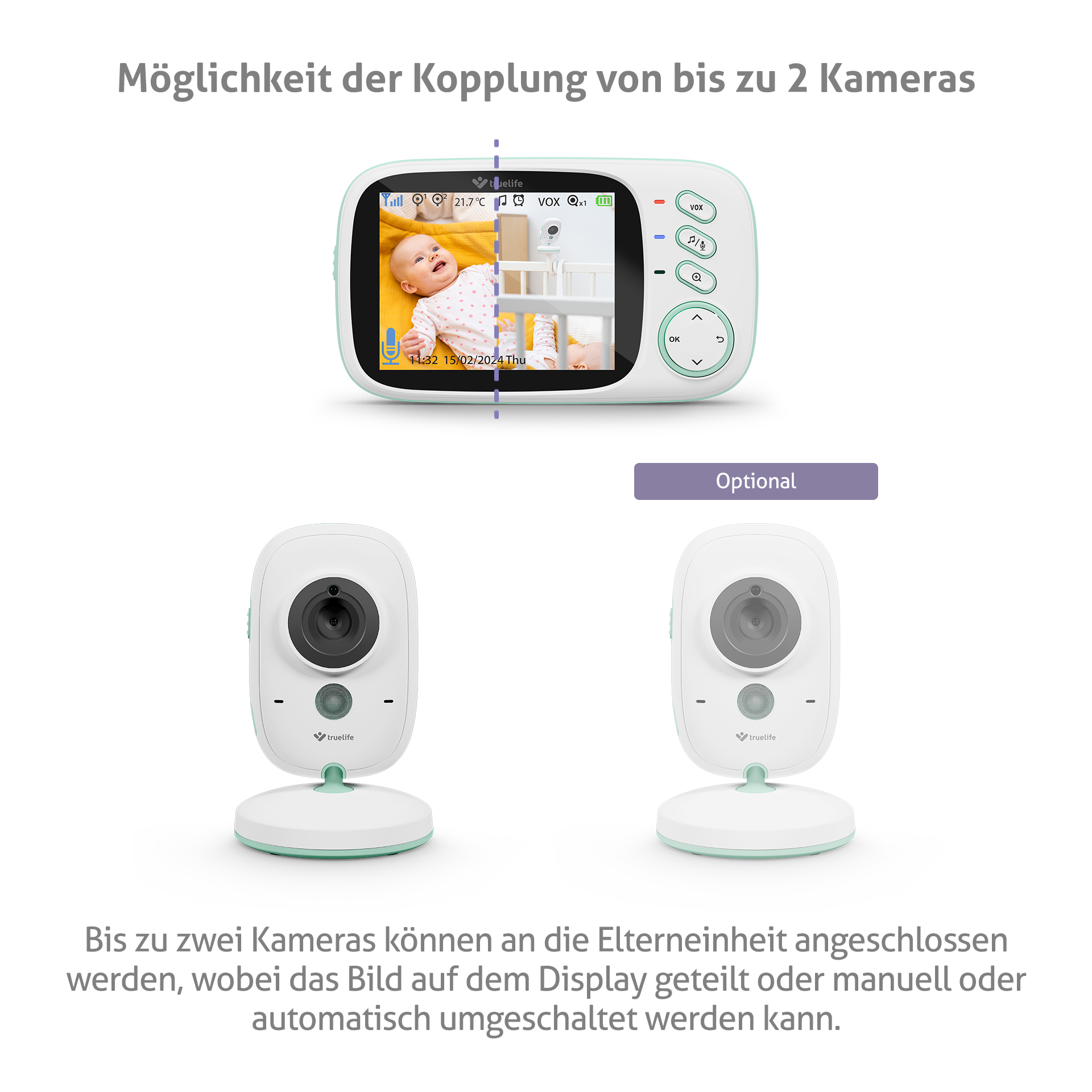 Babyphone mit Display und zwei Babykameras.