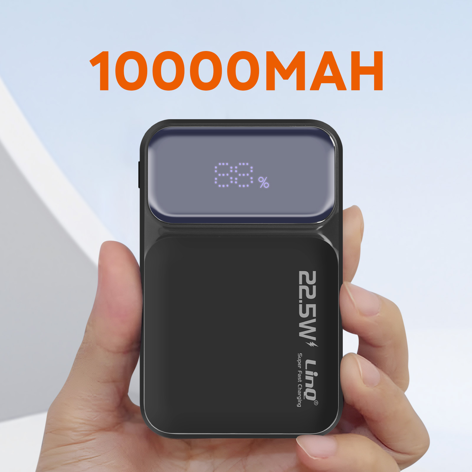 Une batterie externe noire avec un affichage numérique indiquant 88% de charge.