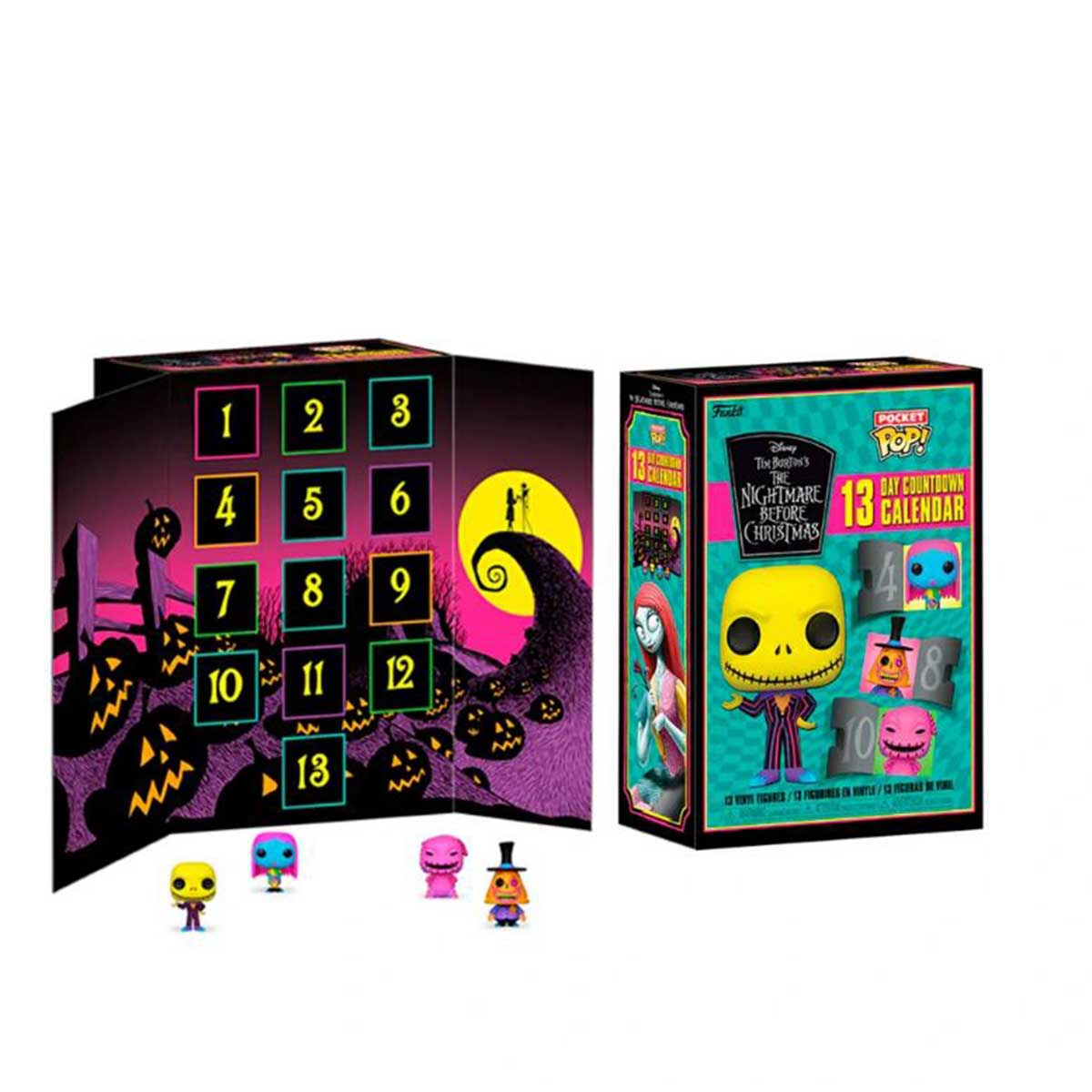 Un calendario dell'Avvento di Nightmare Before Christmas con personaggi Funko Pop.