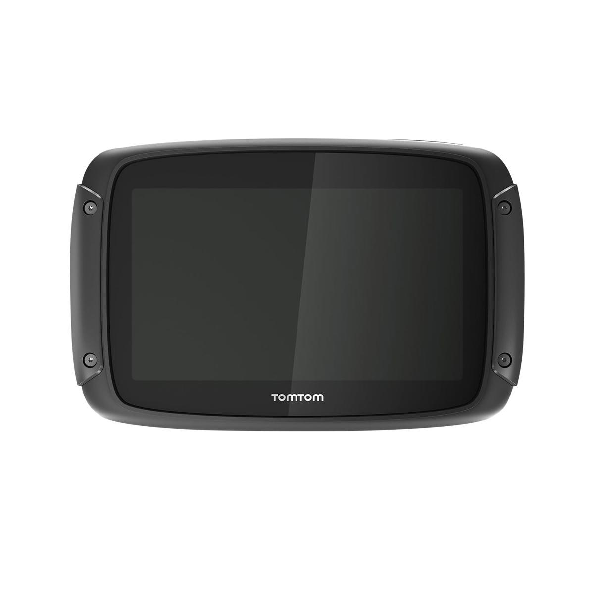 Czarne urządzenie GPS TomTom z logo TomTom.