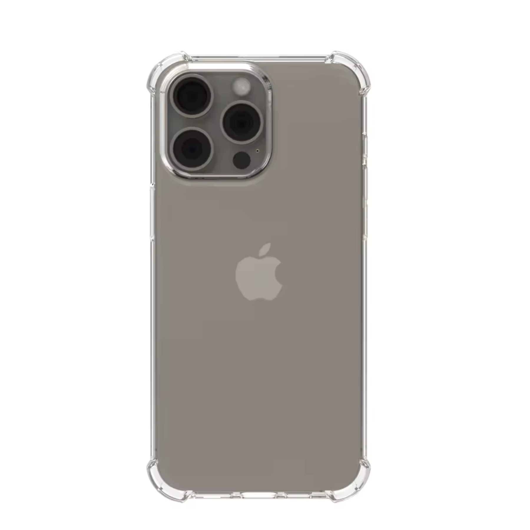 Eine transparente Handyhülle mit durchsichtigem Rücken und Telefon mit Dreifachkamera.