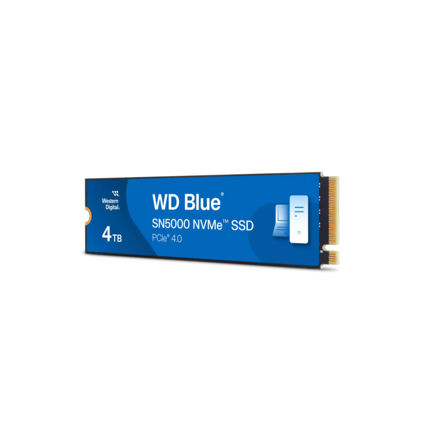 Dysk SSD WD Blue NVMe na białym tle. Jest niebieski z białym tekstem i detalami.