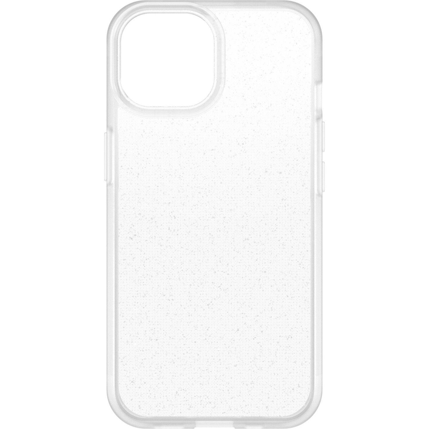 A clear phone case. The case has a transparent design and is glittery. The phone's camera cutout is visible.