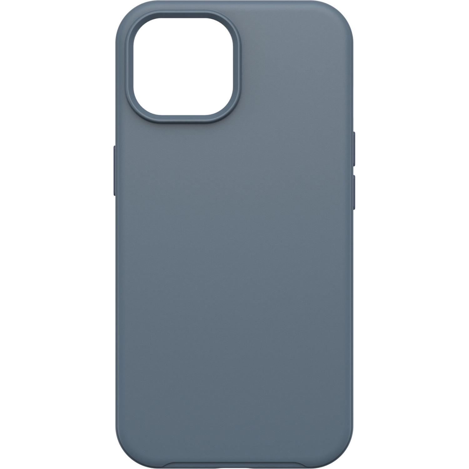 Une coque de téléphone bleue. La coque a une finition lisse et mate. La découpe de la caméra est visible.