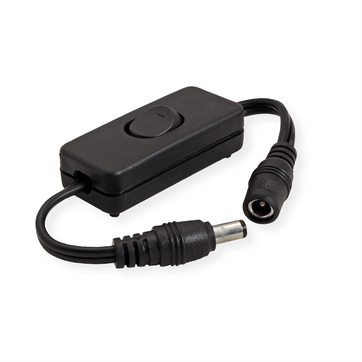 Interrupteur noir avec bascule et deux connecteurs. Fond blanc.