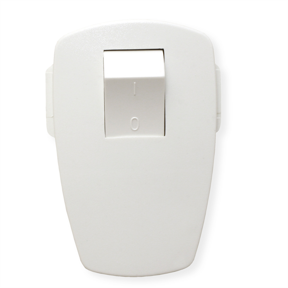 Witte lichtschakelaar met een rechthoekige knop, gemonteerd op een witte achtergrond.
