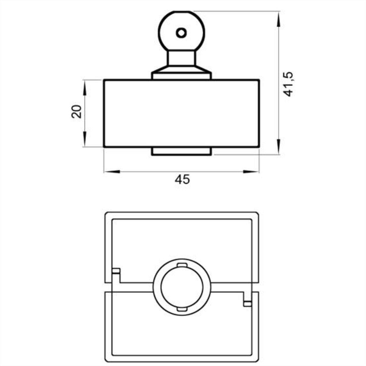 Technische tekening van een connector. Afmetingen en dimensies zijn aangegeven.