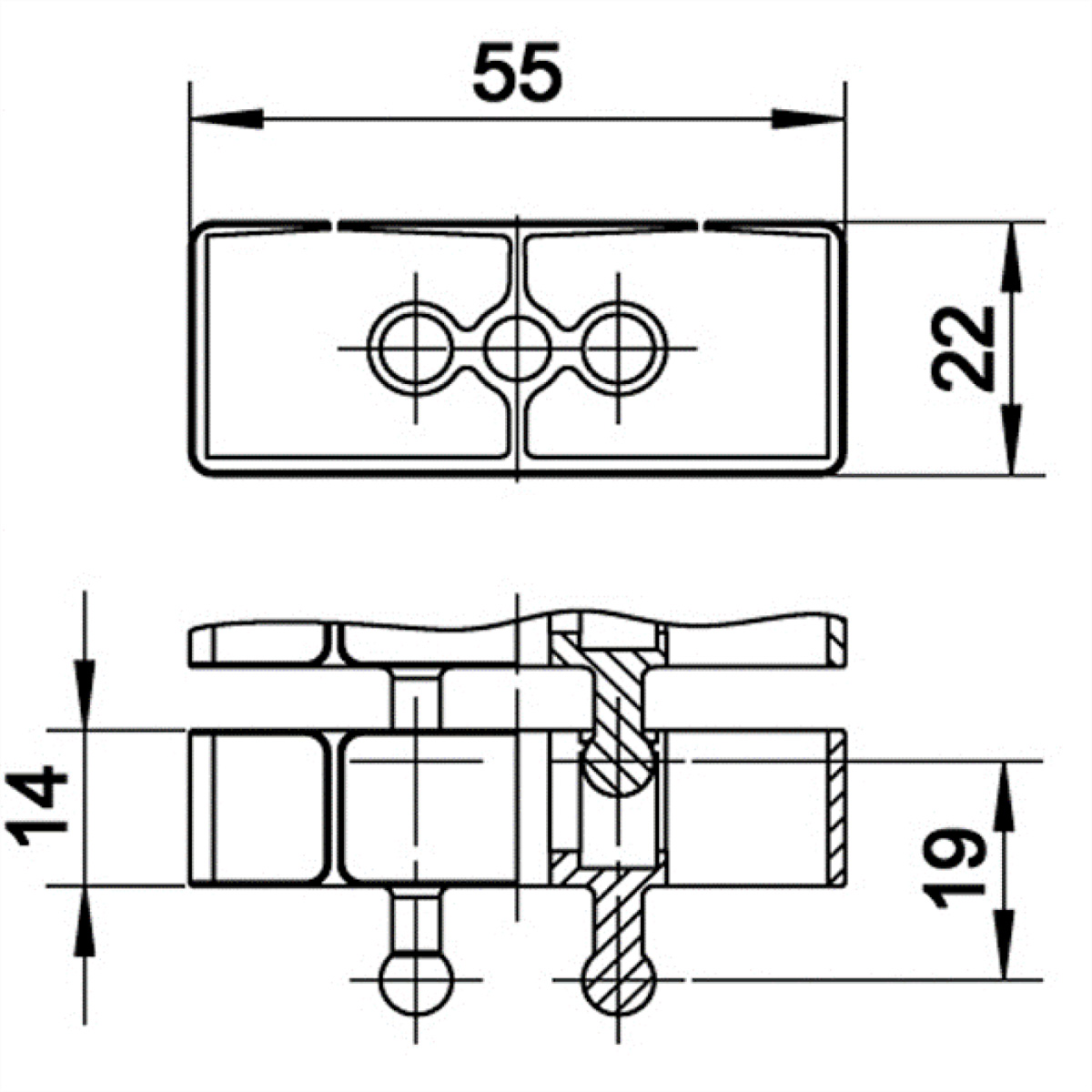Technische tekening van een schroef met afmetingen.