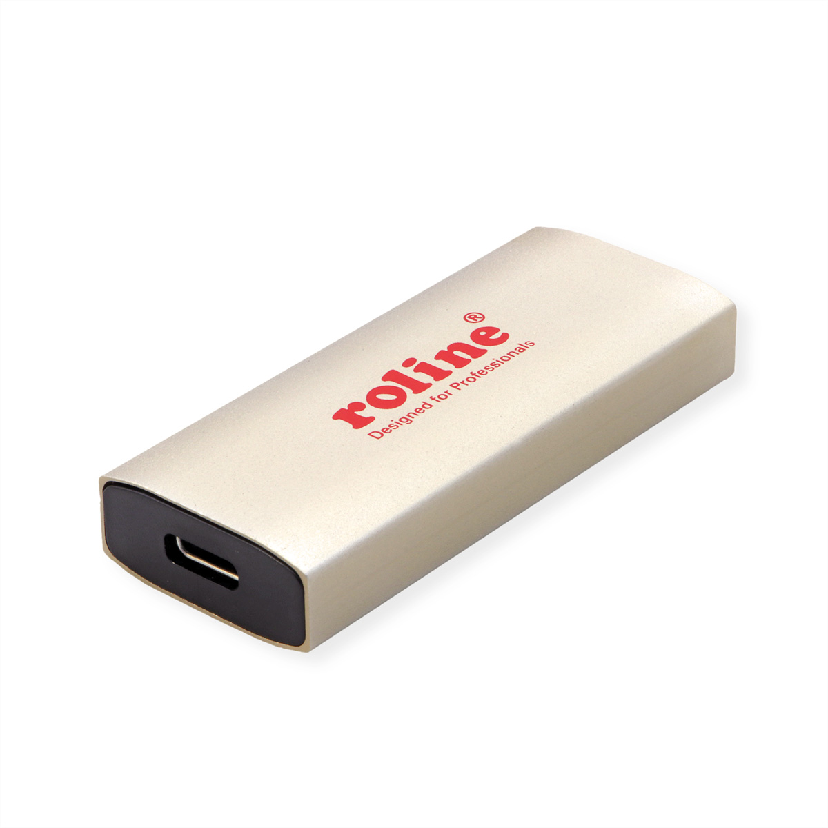 Adaptateur USB Roline de couleur or. L'appareil possède un port USB-C à une extrémité. Le fond est blanc.