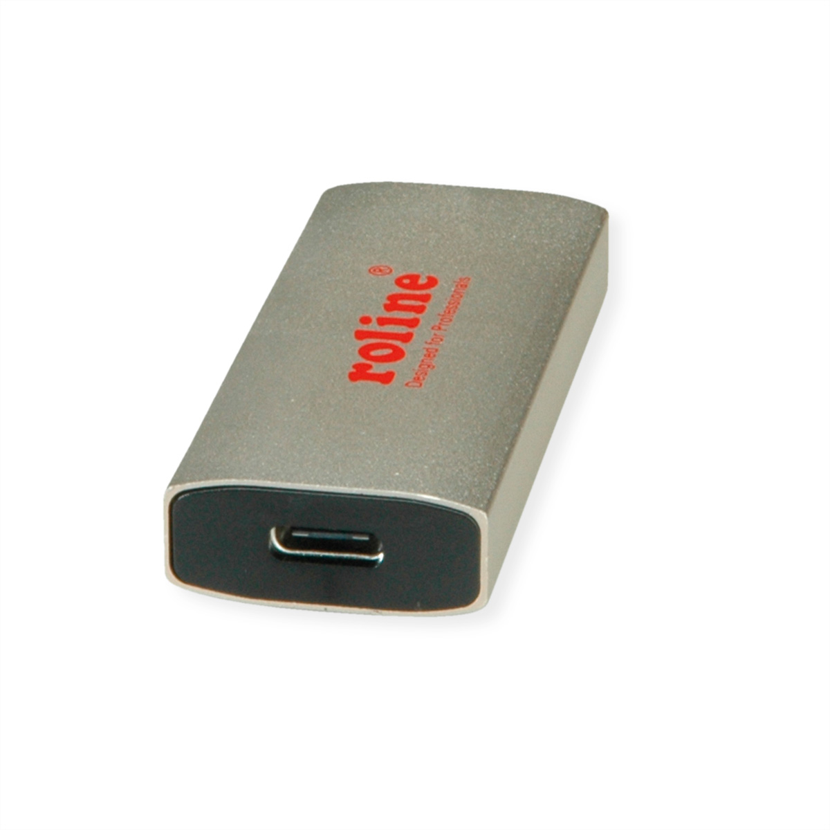 Adaptateur USB-C argenté avec logo "roline", conçu pour les professionnels.