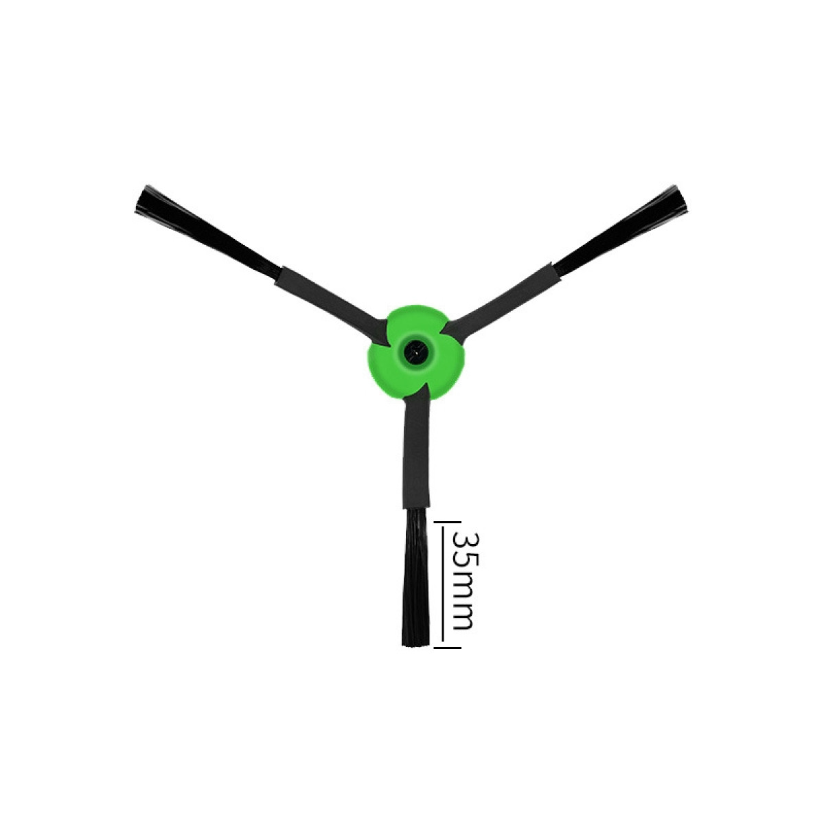 Nowa szczotka do odkurzacza z trzema czarnymi włosiami i zielonym środkiem.