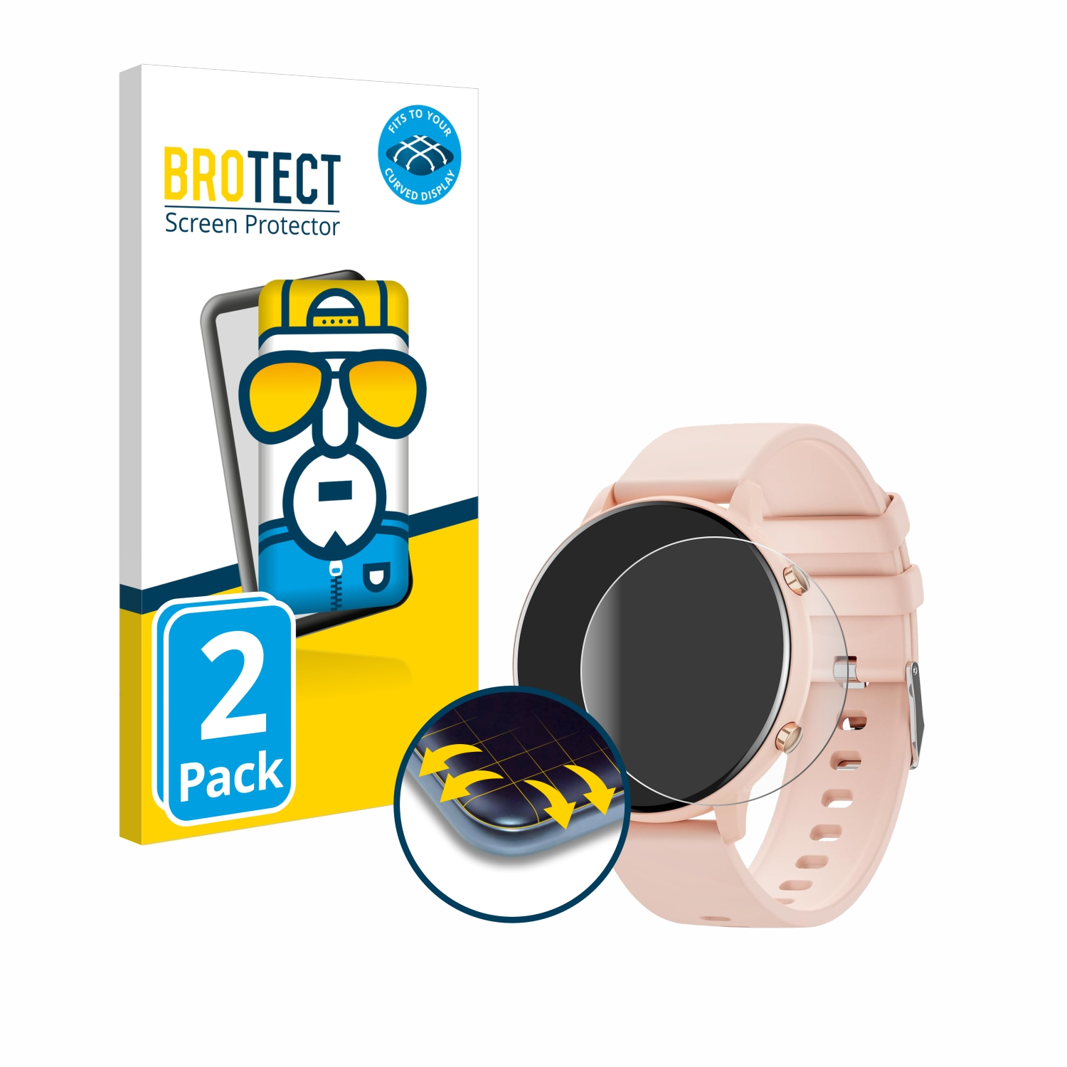 Displayschutzfolien-Paket für eine Uhr, mit Uhr und Schutzfolie.