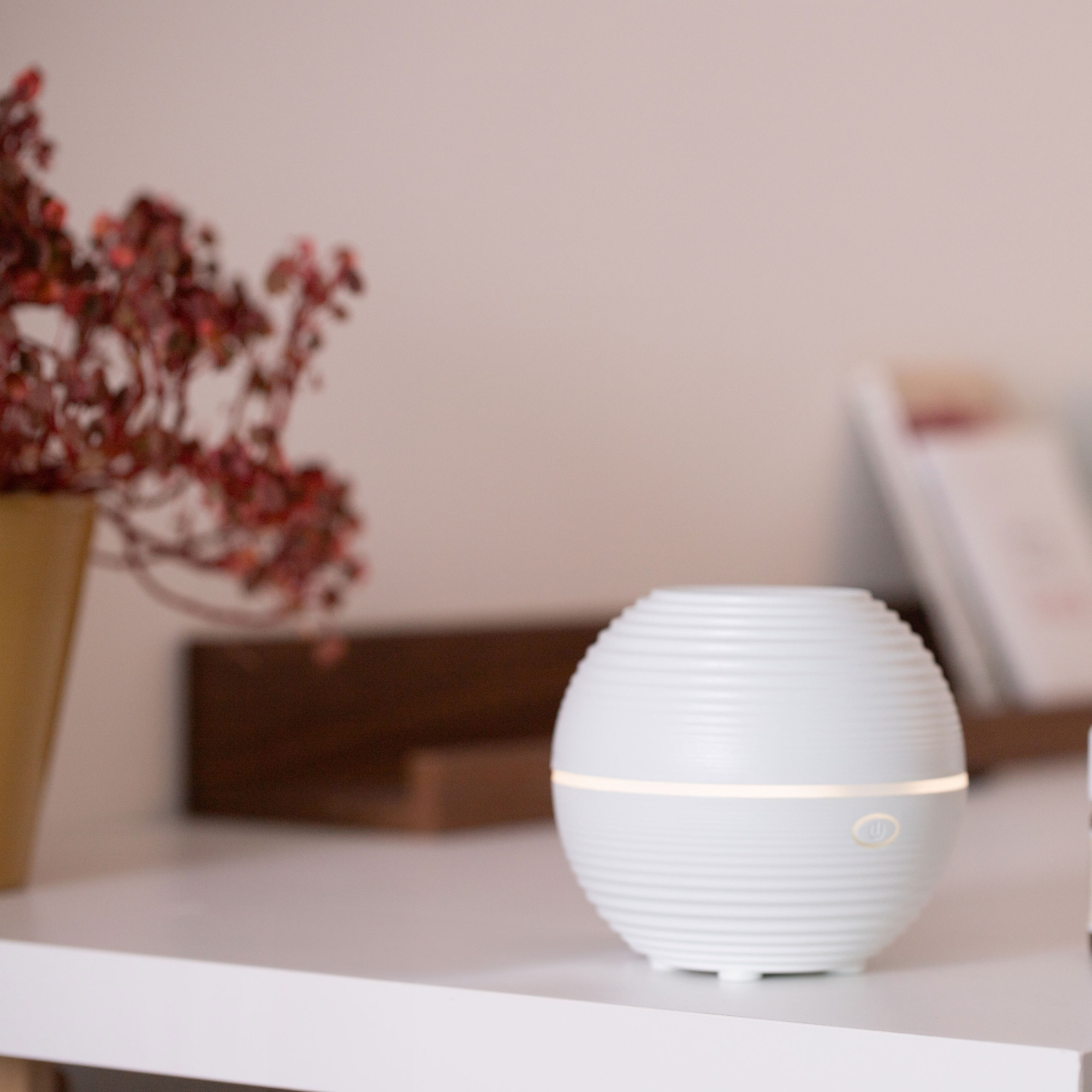 A white, spherical essential oil diffuser.