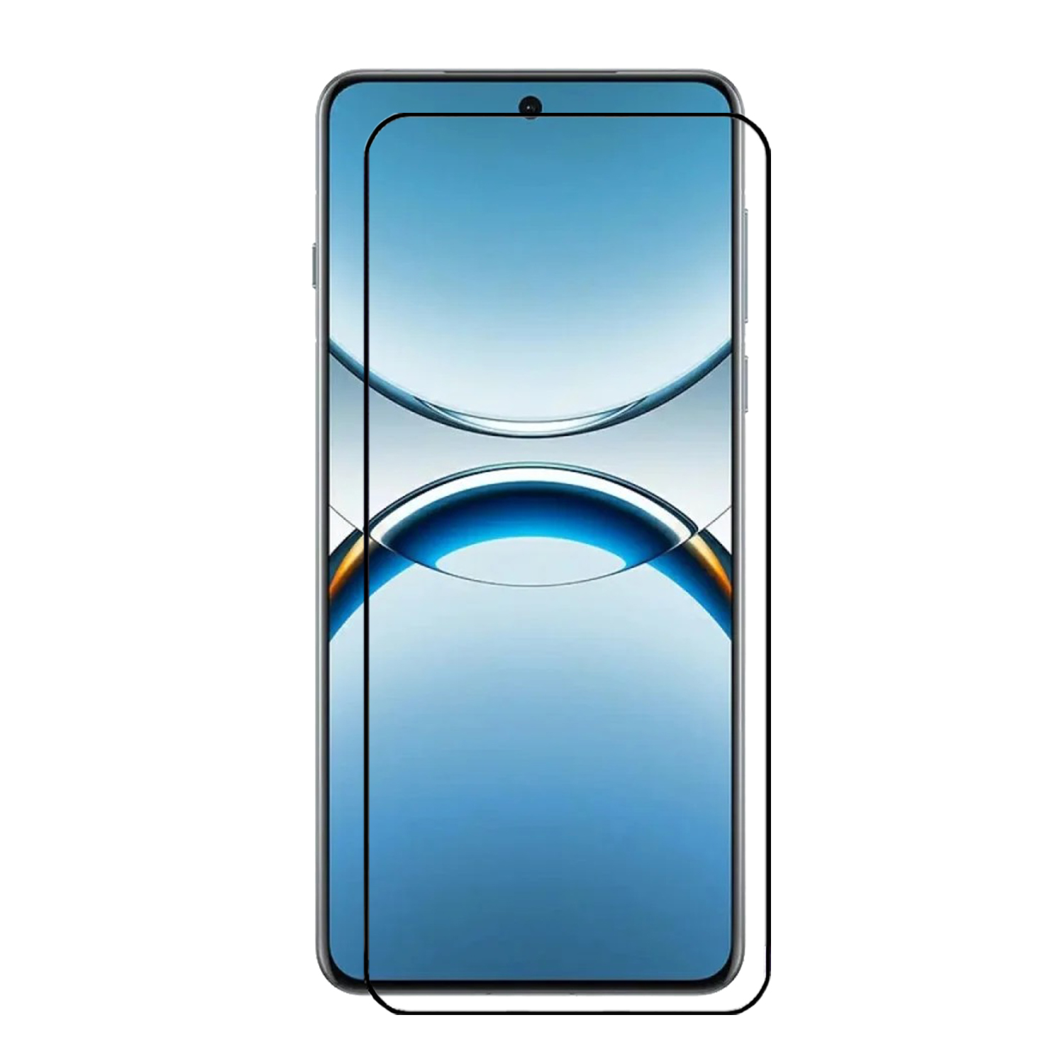 Protecteur d'écran de smartphone sur un téléphone, avec fond dégradé bleu et blanc.