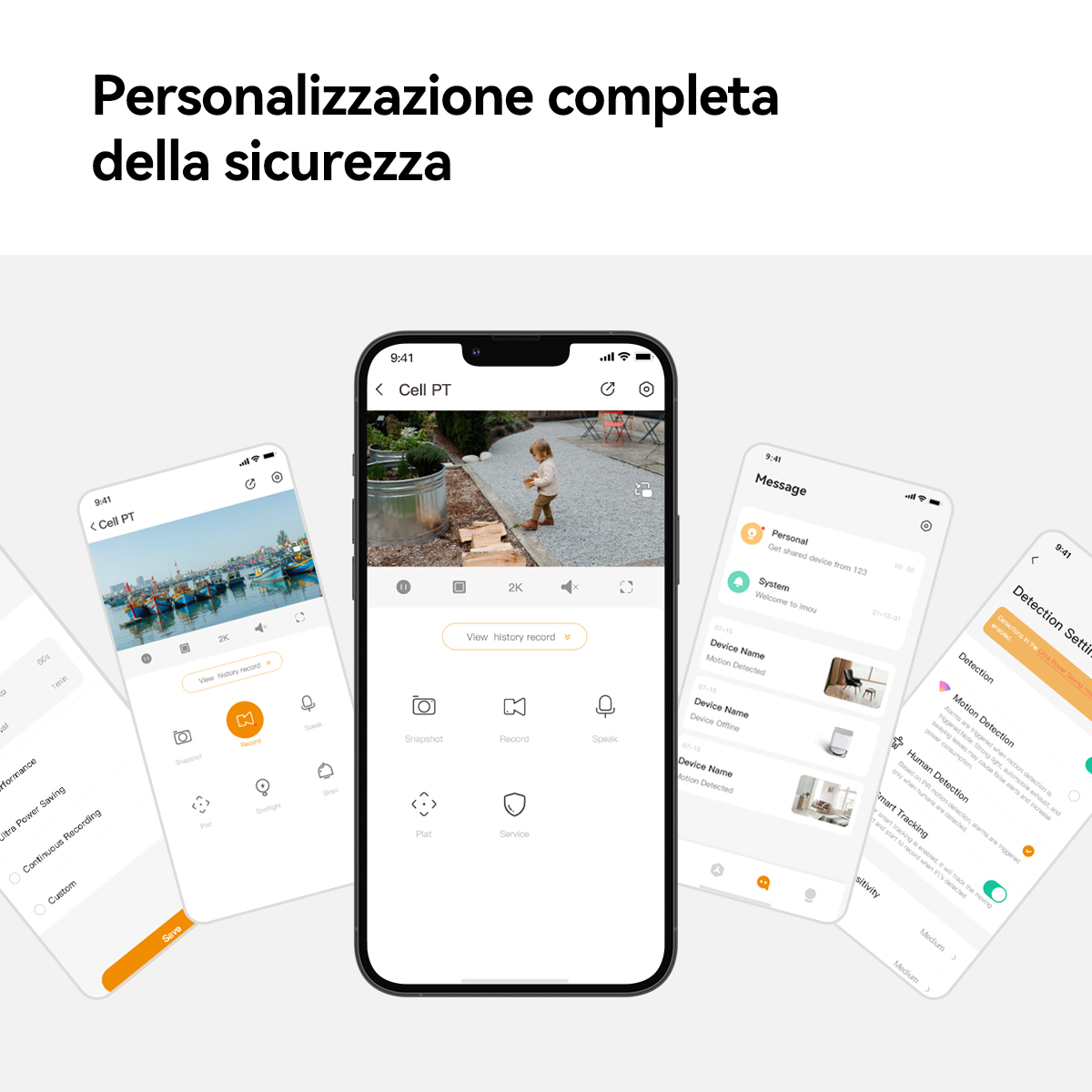 Wiele ekranów telefonów pokazujących interfejs aplikacji zabezpieczającej.