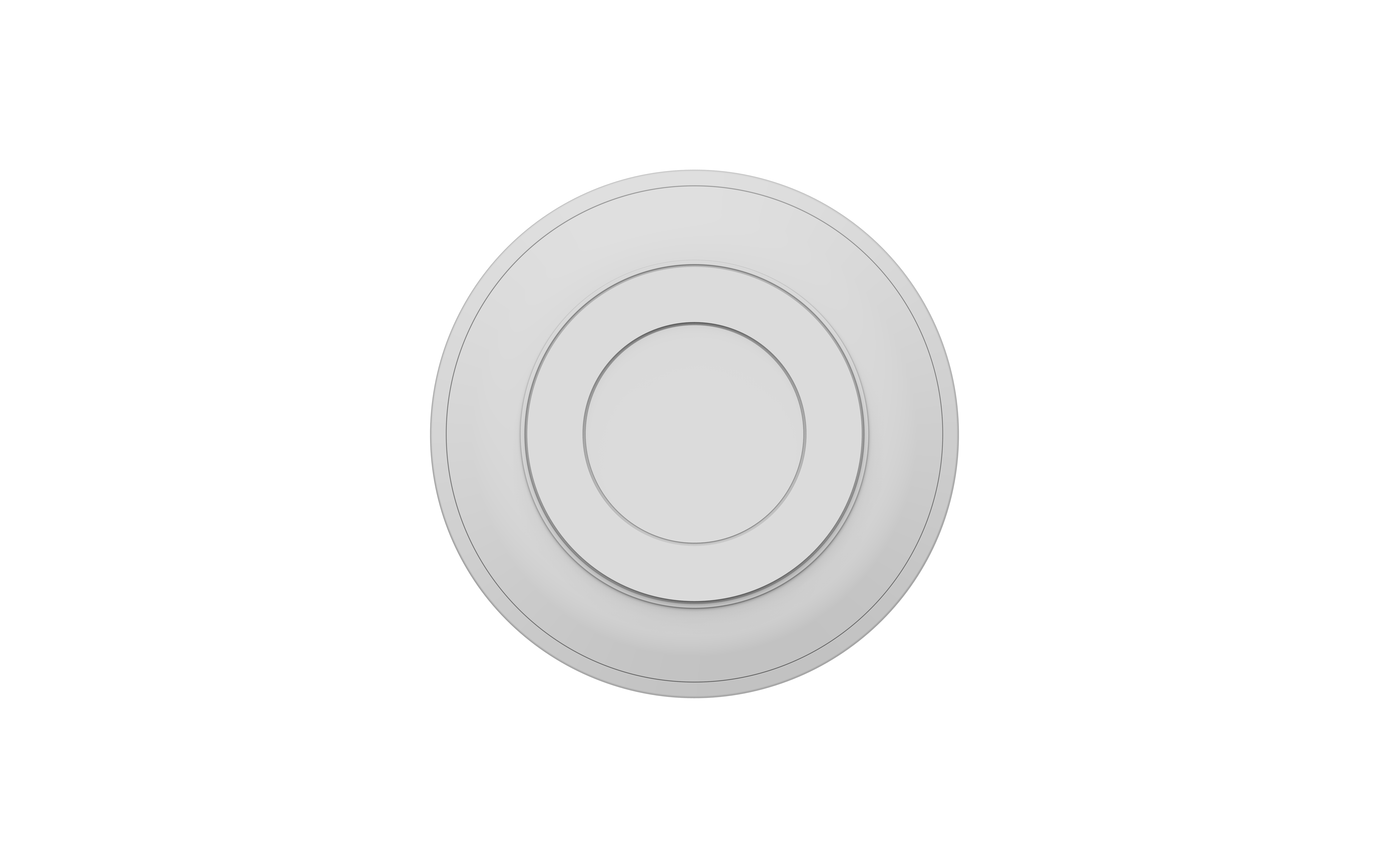 Un apparecchio a soffitto circolare bianco con centro incassato.
