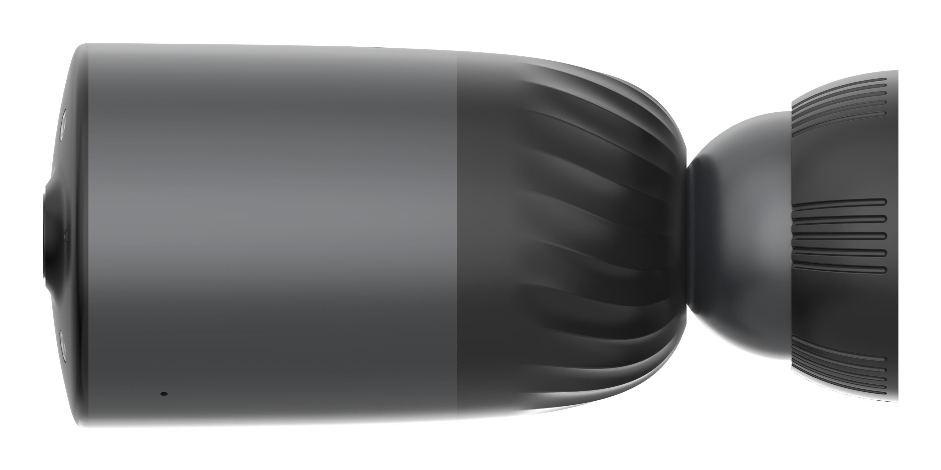 Szara cylindryczna kamera bezpieczeństwa z czarnym obiektywem i teksturowanym końcem.