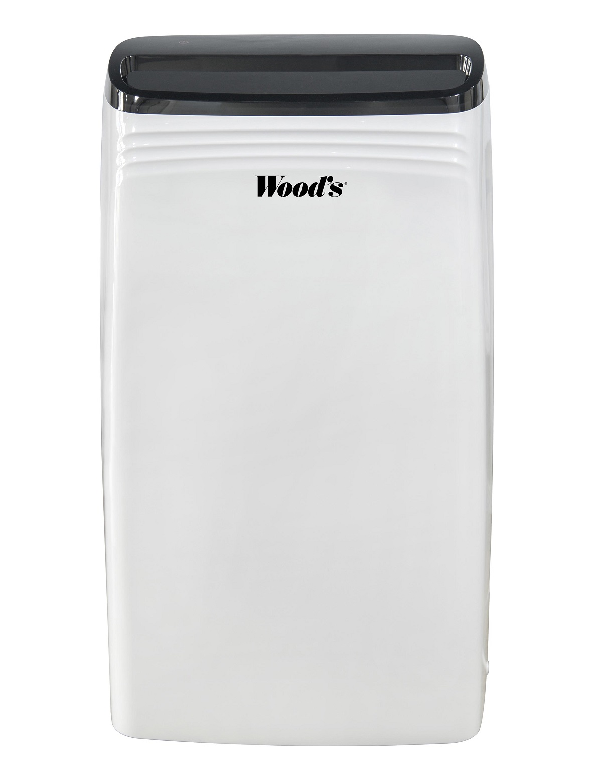Purificatore d'aria bianco con parte superiore nera. La parola "Wood's" è stampata sulla parte anteriore.