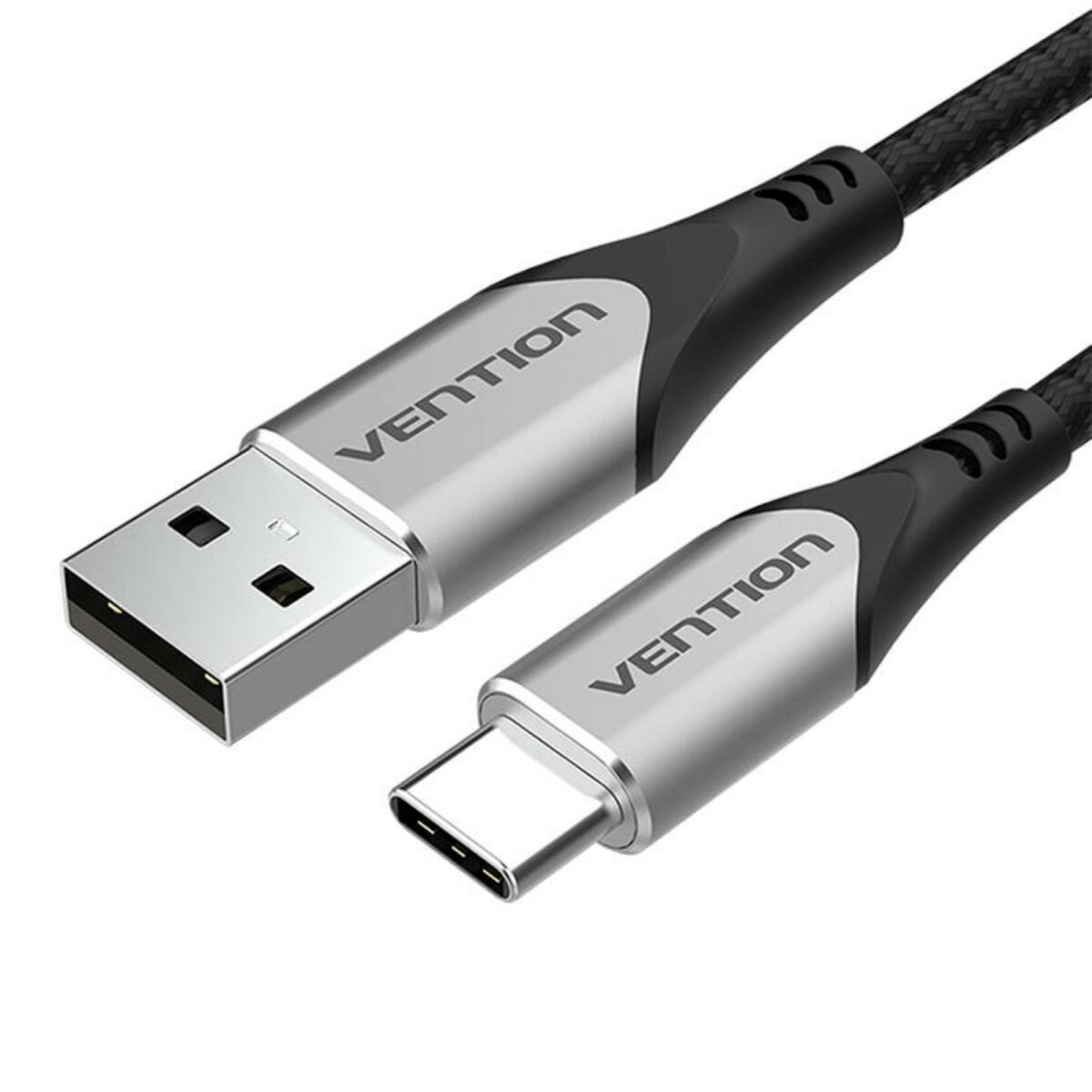 A black and silver USB to USB-C cable, with VENTION branding.