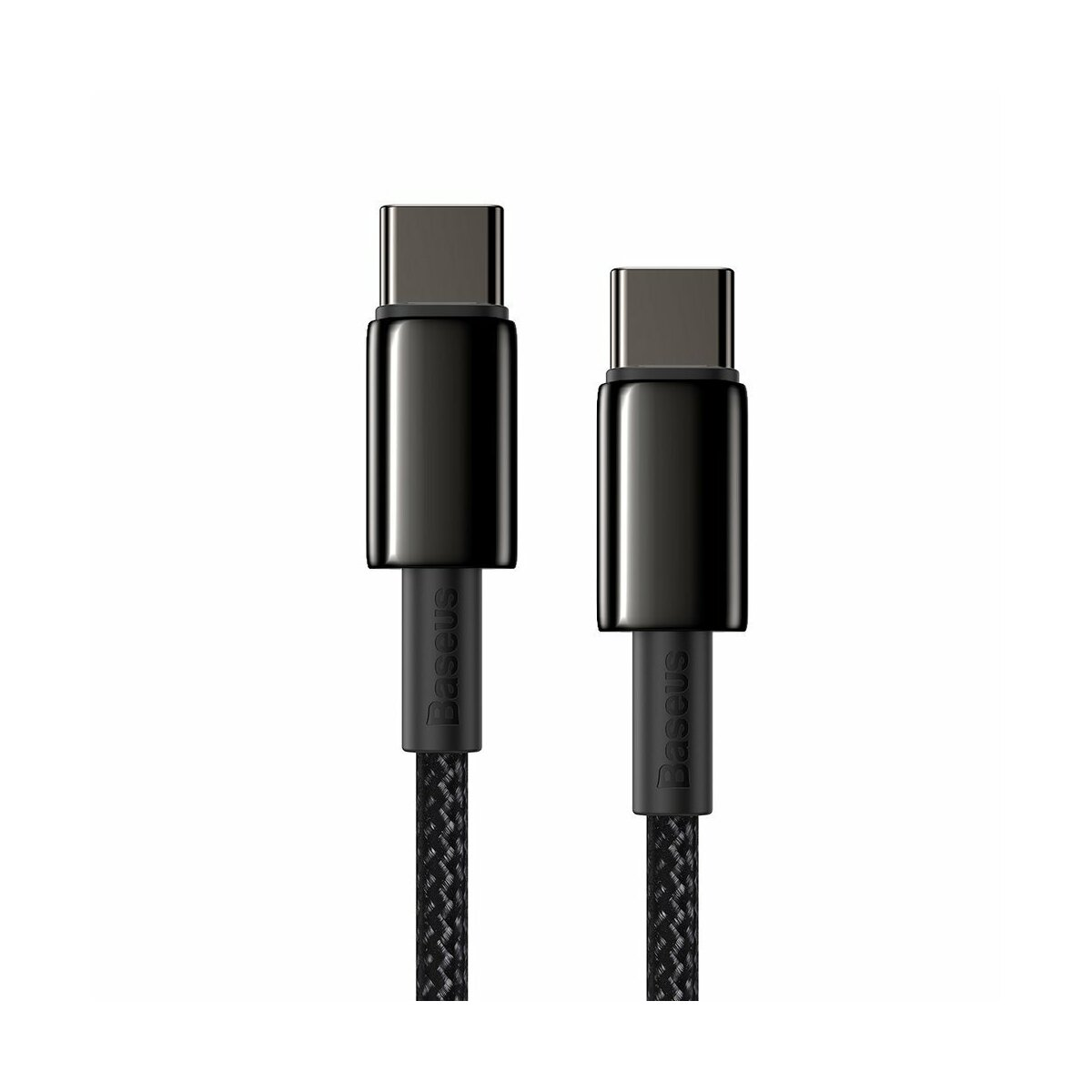 Two black USB-C cables side by side. The cables are braided.