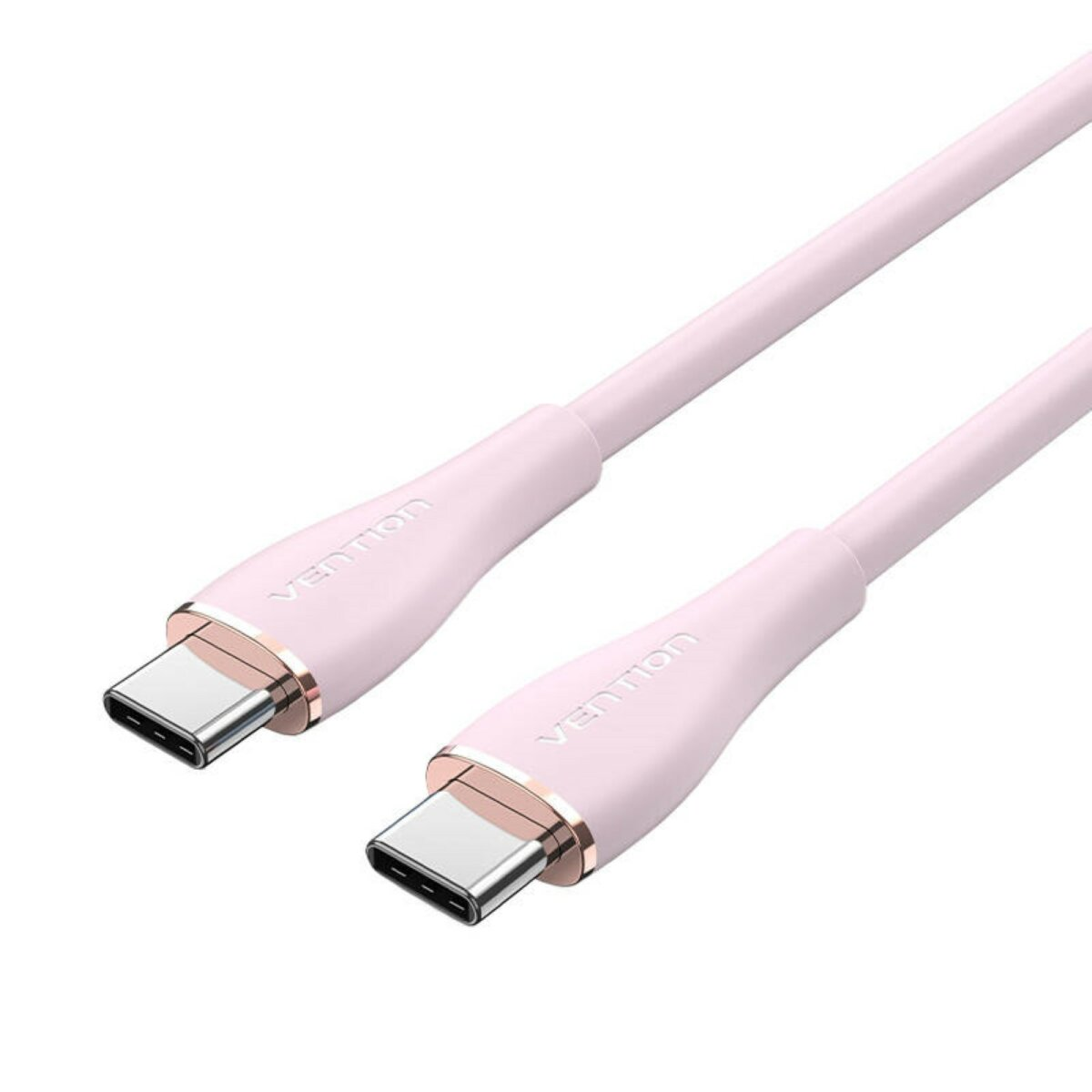 Due cavi USB-C rosa con connettori argentati, con l'etichetta 'VENTION' sul corpo del connettore.
