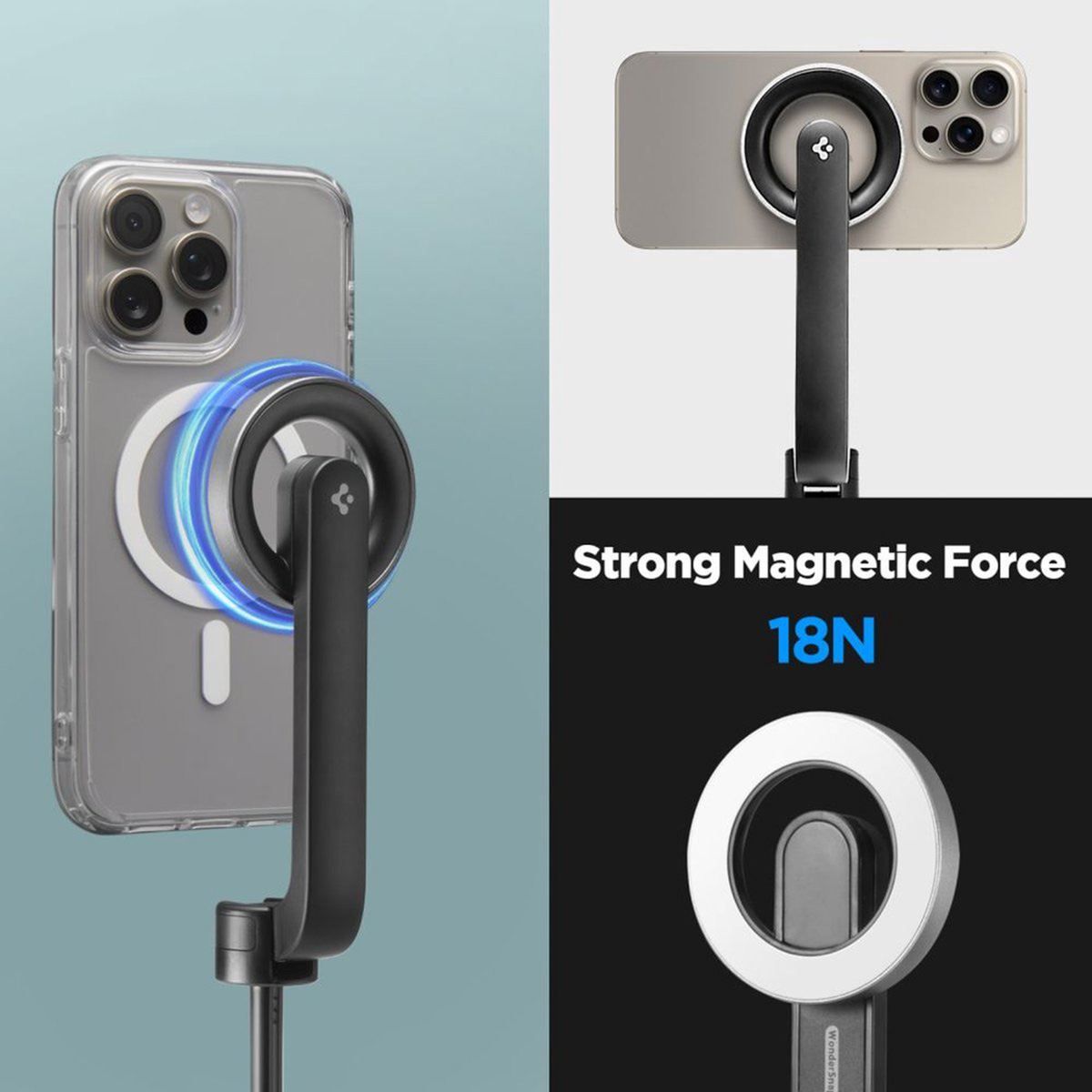 iPhone with case attached to a magnetic phone holder.