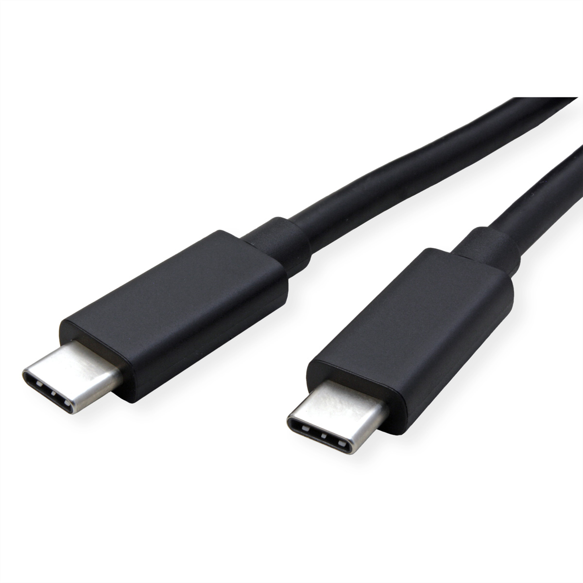 Twee zwarte USB-C-kabels met zilveren connectoren op een witte achtergrond.