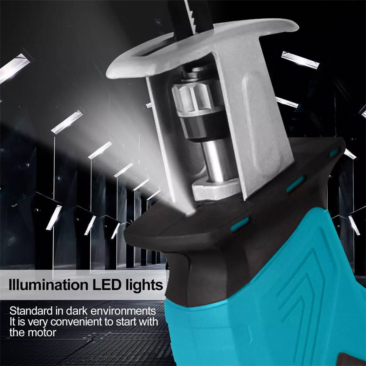 Elektrowerkzeug mit Beleuchtungs-LEDs.