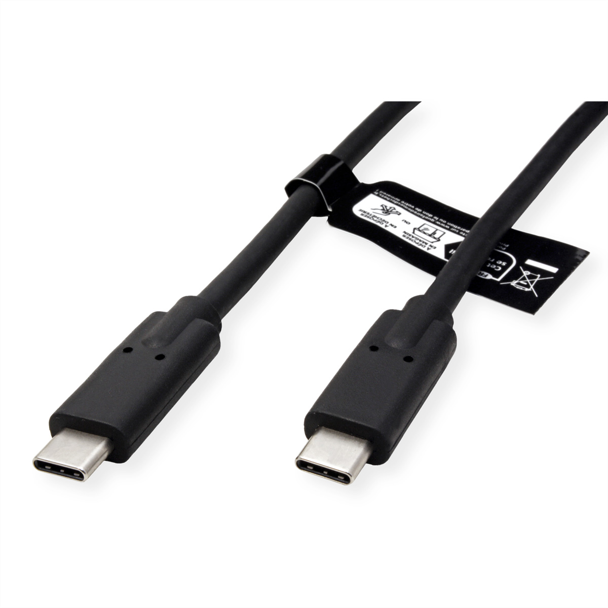 Twee zwarte USB-C-kabels met zwarte connectoren, op een witte achtergrond.