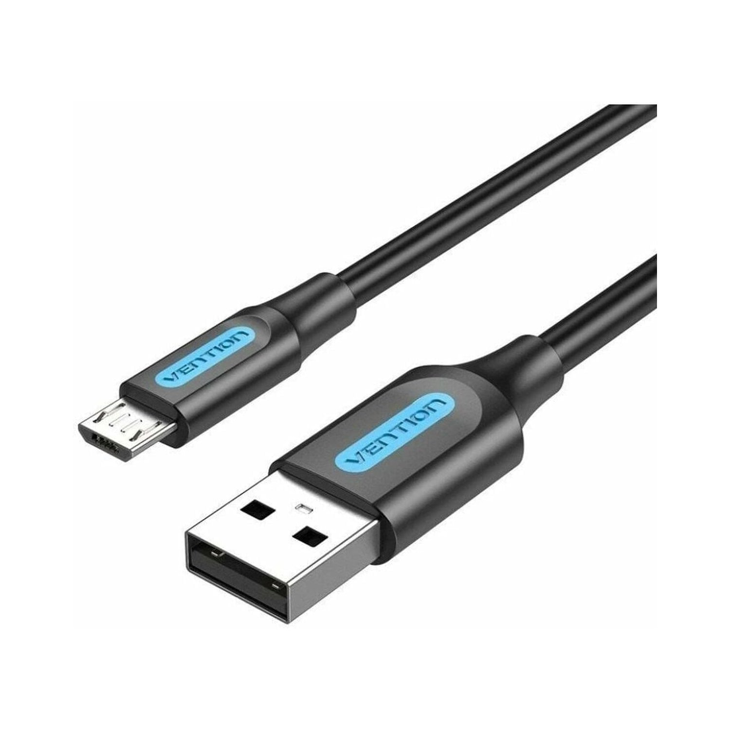 Cavo USB nero con connettori Micro-USB e USB, con il logo Vention.