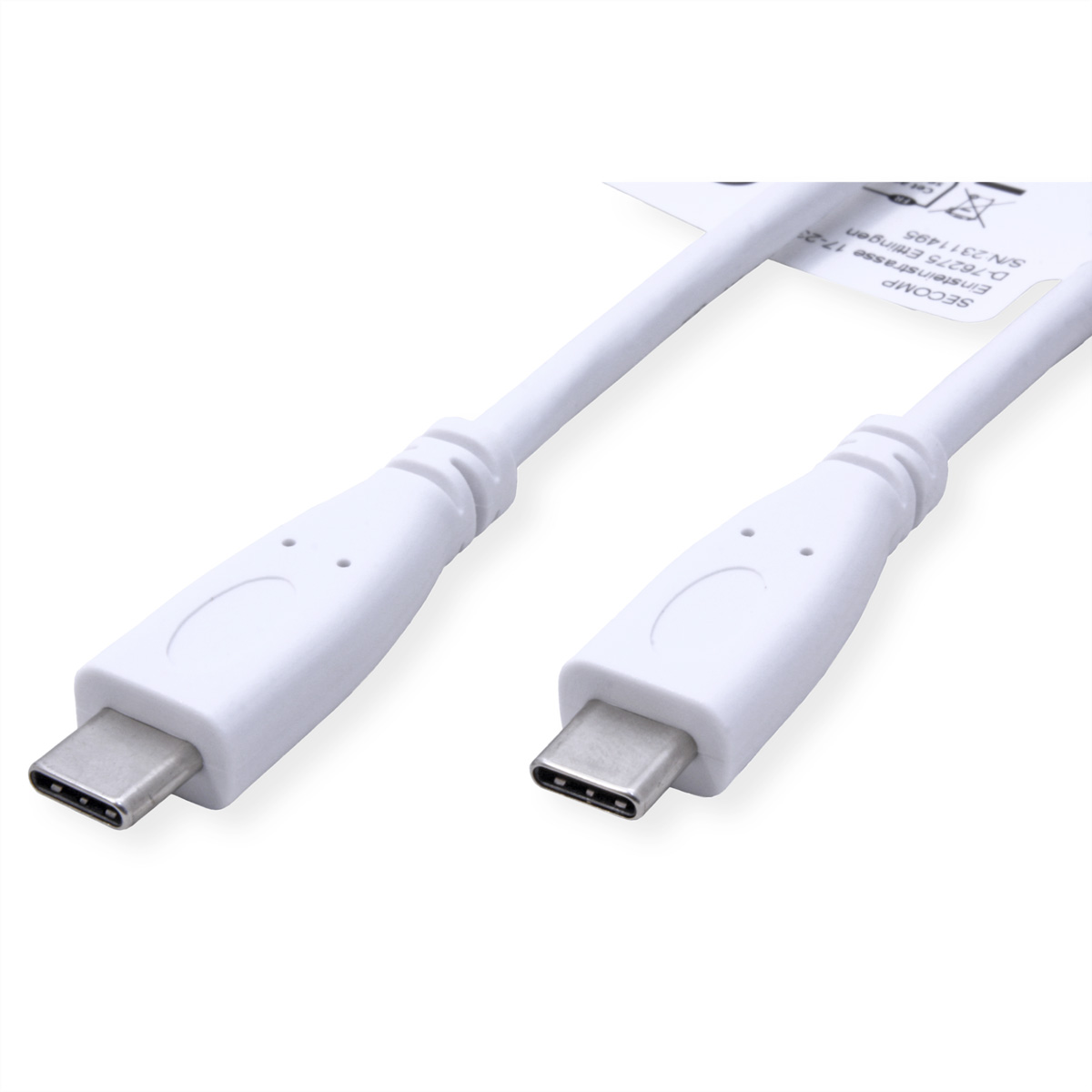 Twee witte USB-C kabels. Witte achtergrond.