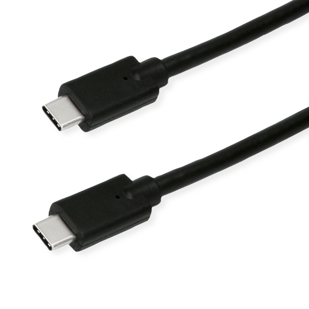 Twee zwarte USB-C-kabels. Witte achtergrond. Close-up. De kabels hebben een zilveren connector.