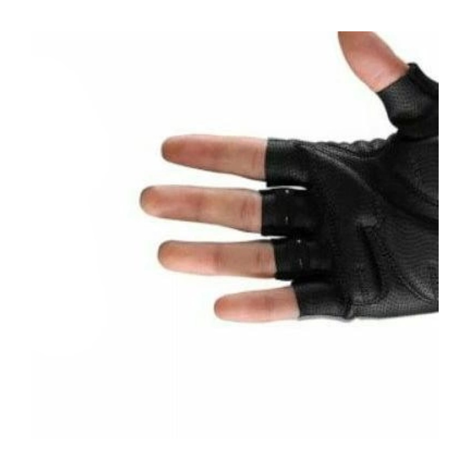 Ein schwarzer fingerloser Handschuh, bei dem die Finger freiliegen.