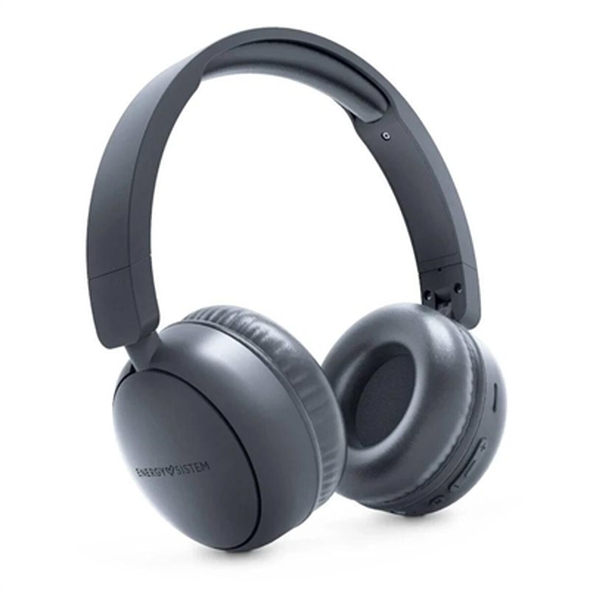 Un par de auriculares grises sobre un fondo blanco.