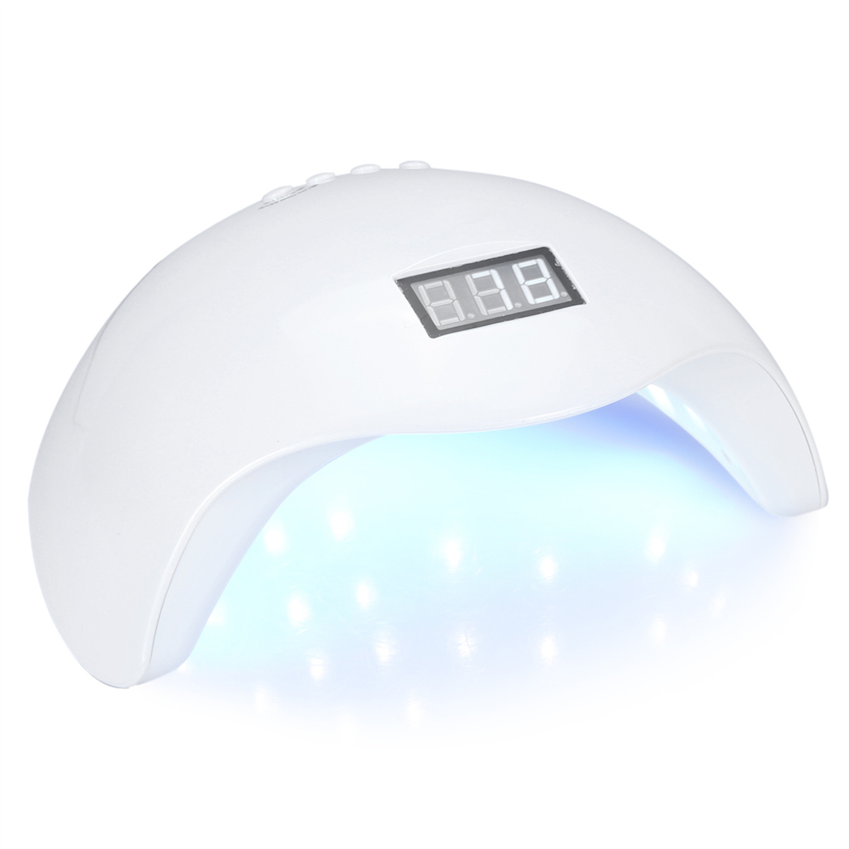 Eine weiße UV-Nagellampe mit Digitalanzeige.