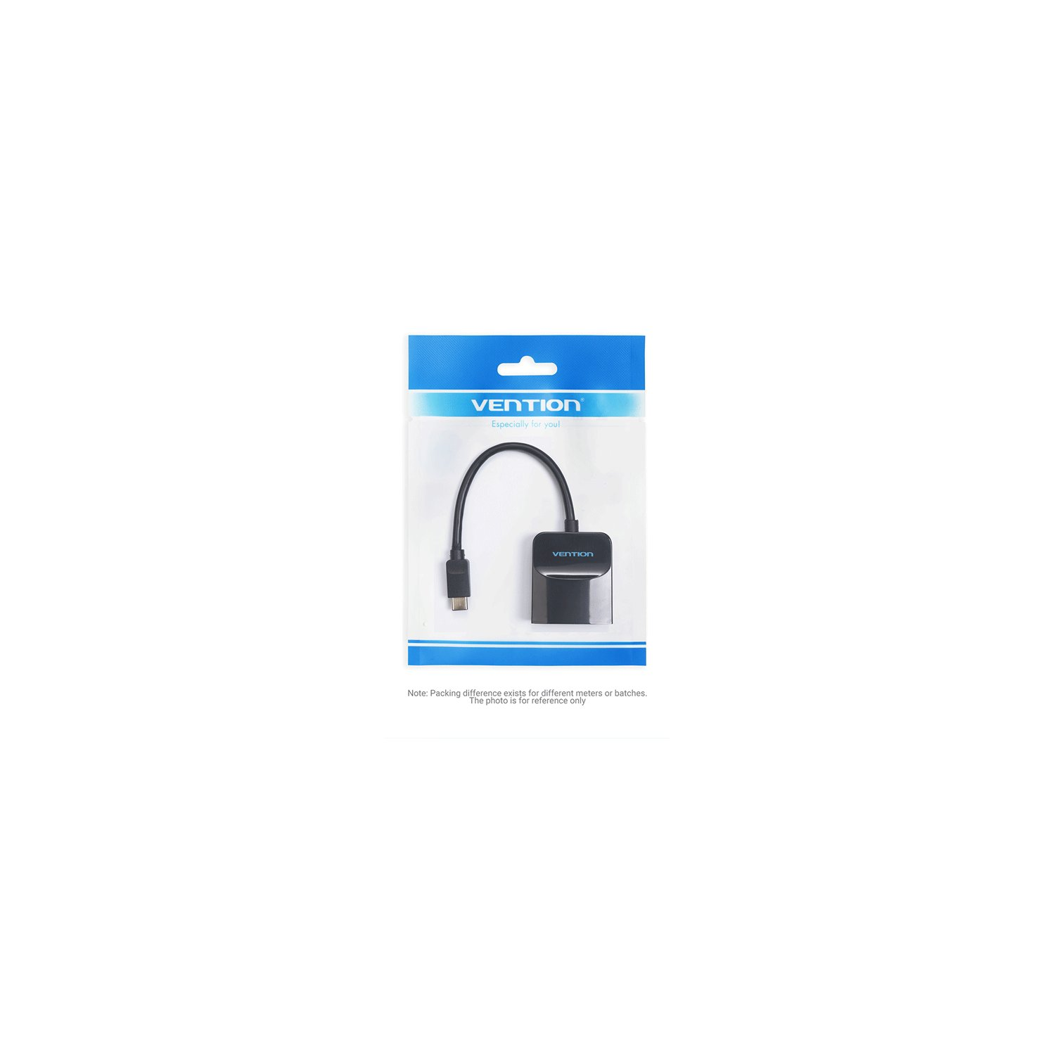 Un paquete de cable adaptador Vention, que muestra un USB-C a un puerto diferente, sobre un fondo blanco.