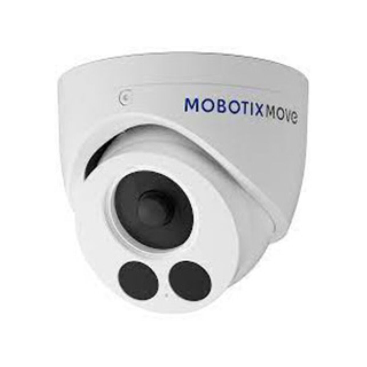 Una telecamera di sicurezza bianca con marchio MOBOTIX MOVE, isolata su sfondo bianco.