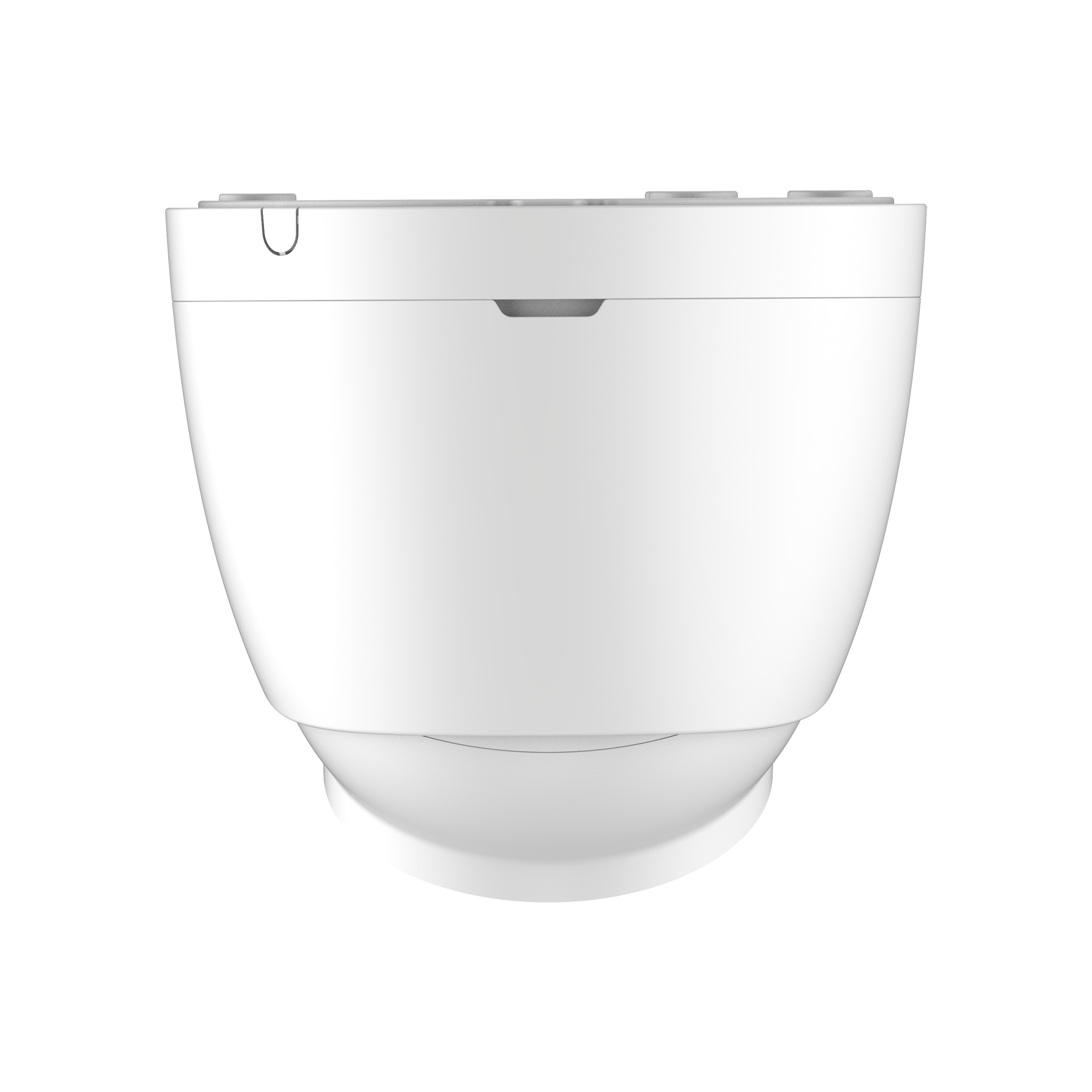 Una cámara de seguridad domo blanca con un elemento de lente esférica.