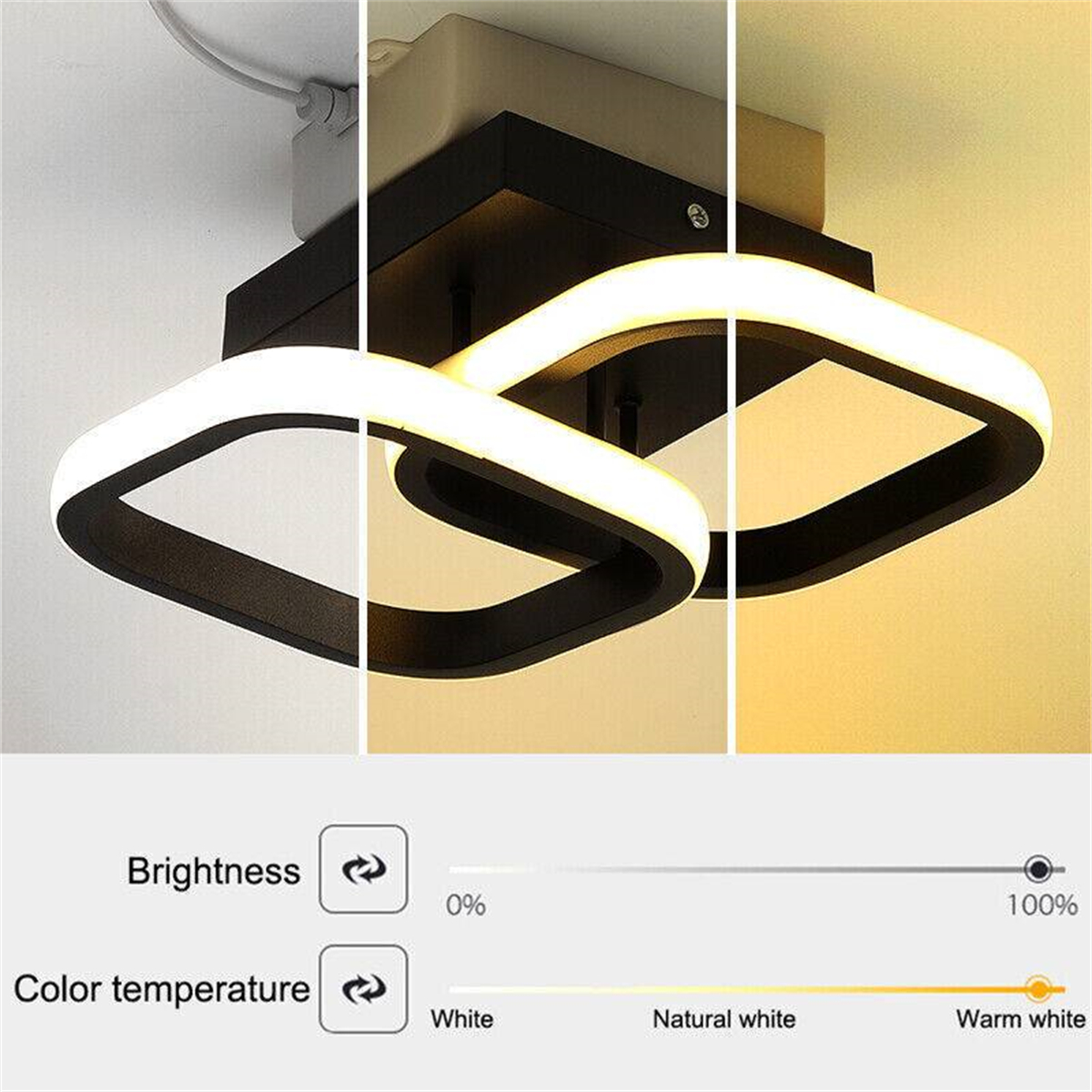 LED-Deckenleuchte mit Helligkeits- und Farbtemperaturregelung.