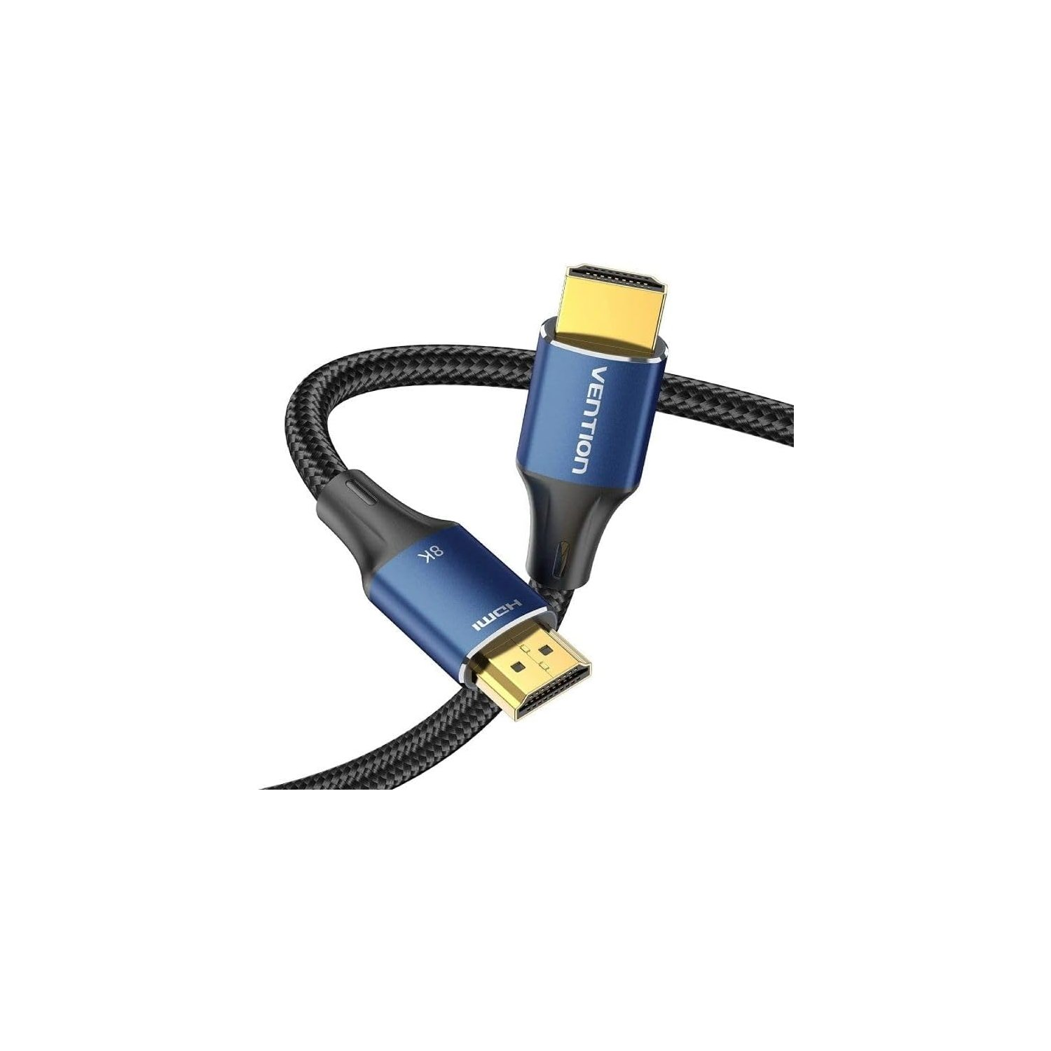 Cavo HDMI con connettori blu ed estremità dorate.