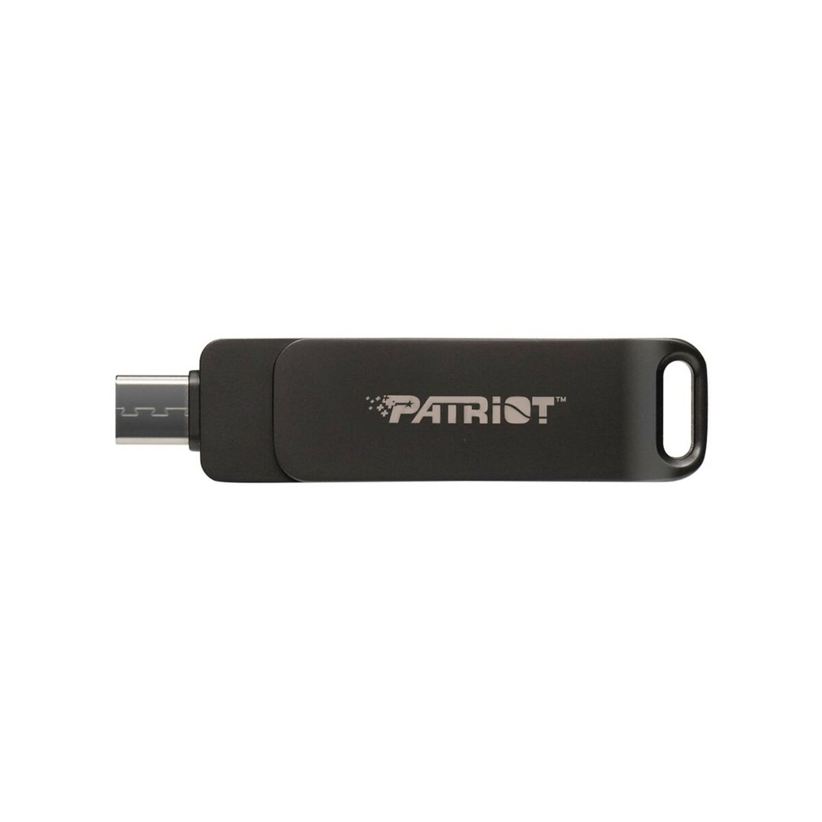 Czarny konektor USB-C. Słowo 'PATRIOT' jest na nim nadrukowane.