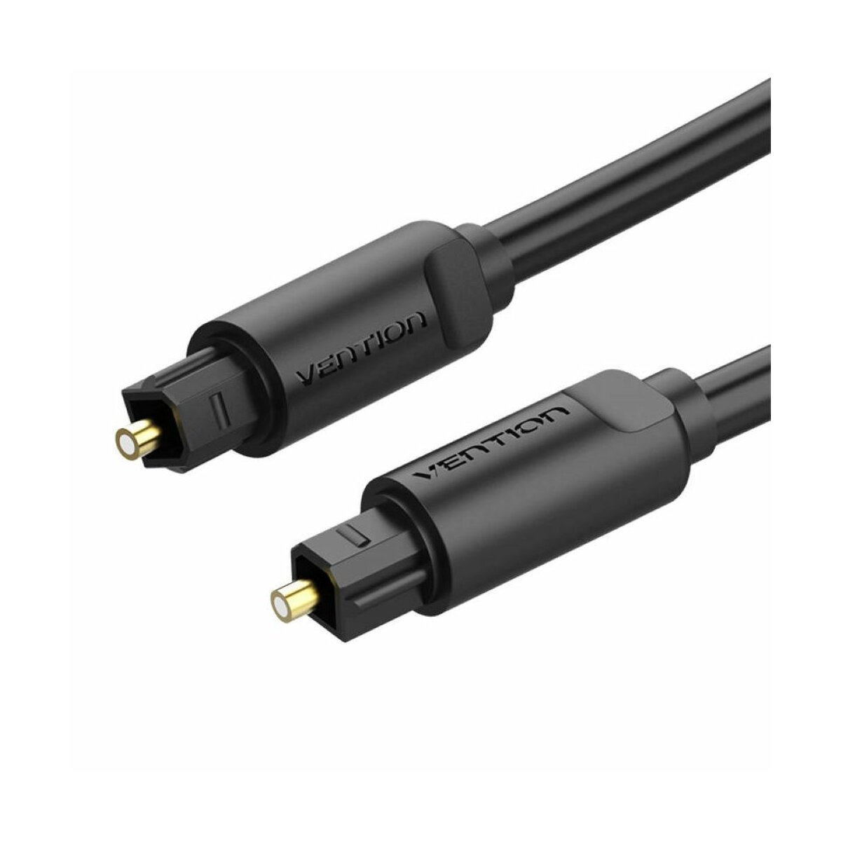 Cavo audio ottico nero con marchio Vention, isolato su bianco.