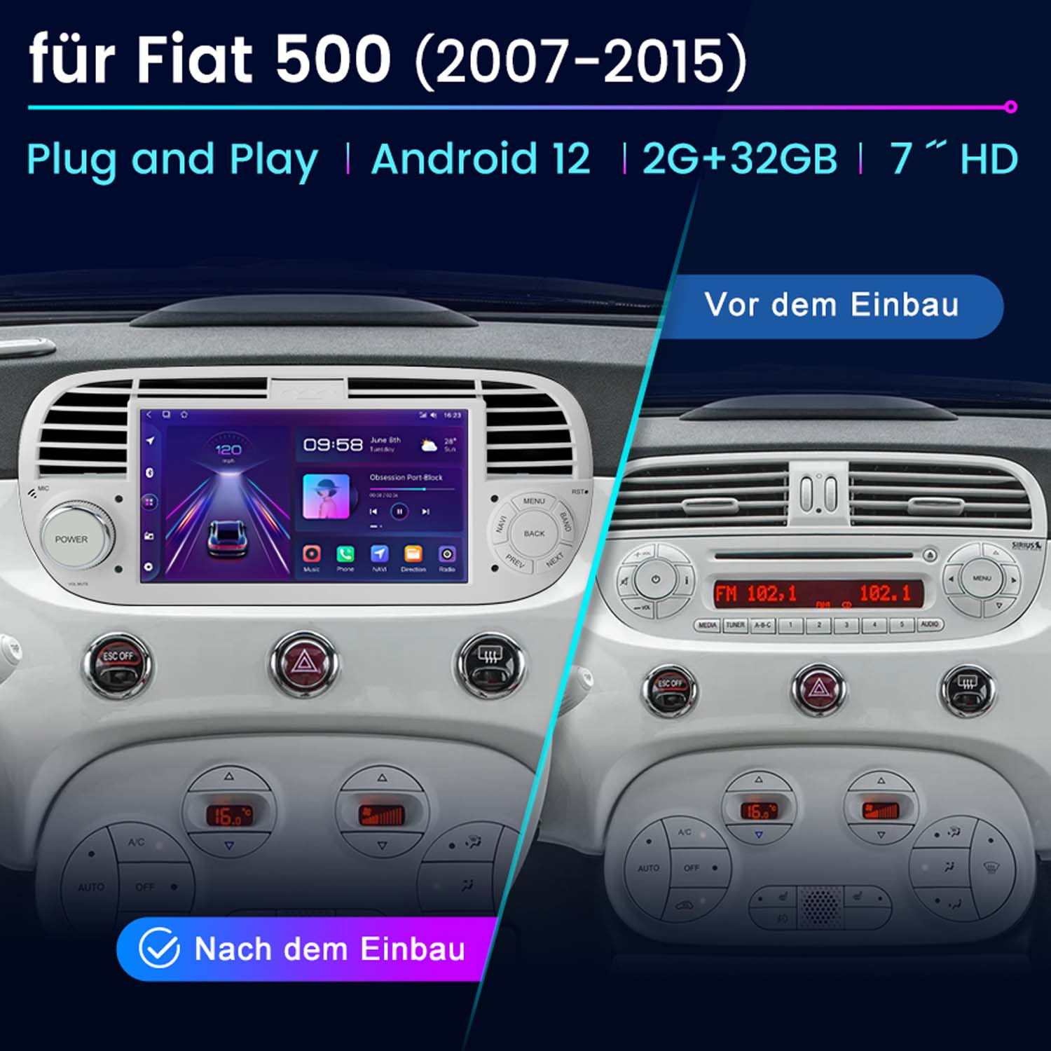 Autoinstrumententafel mit neuem Bildschirm, ersetzt das alte Radio.